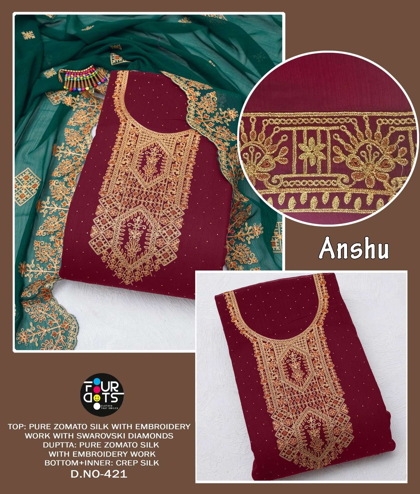 four dots anshu pure zometo silk regal look salwar suit catalog