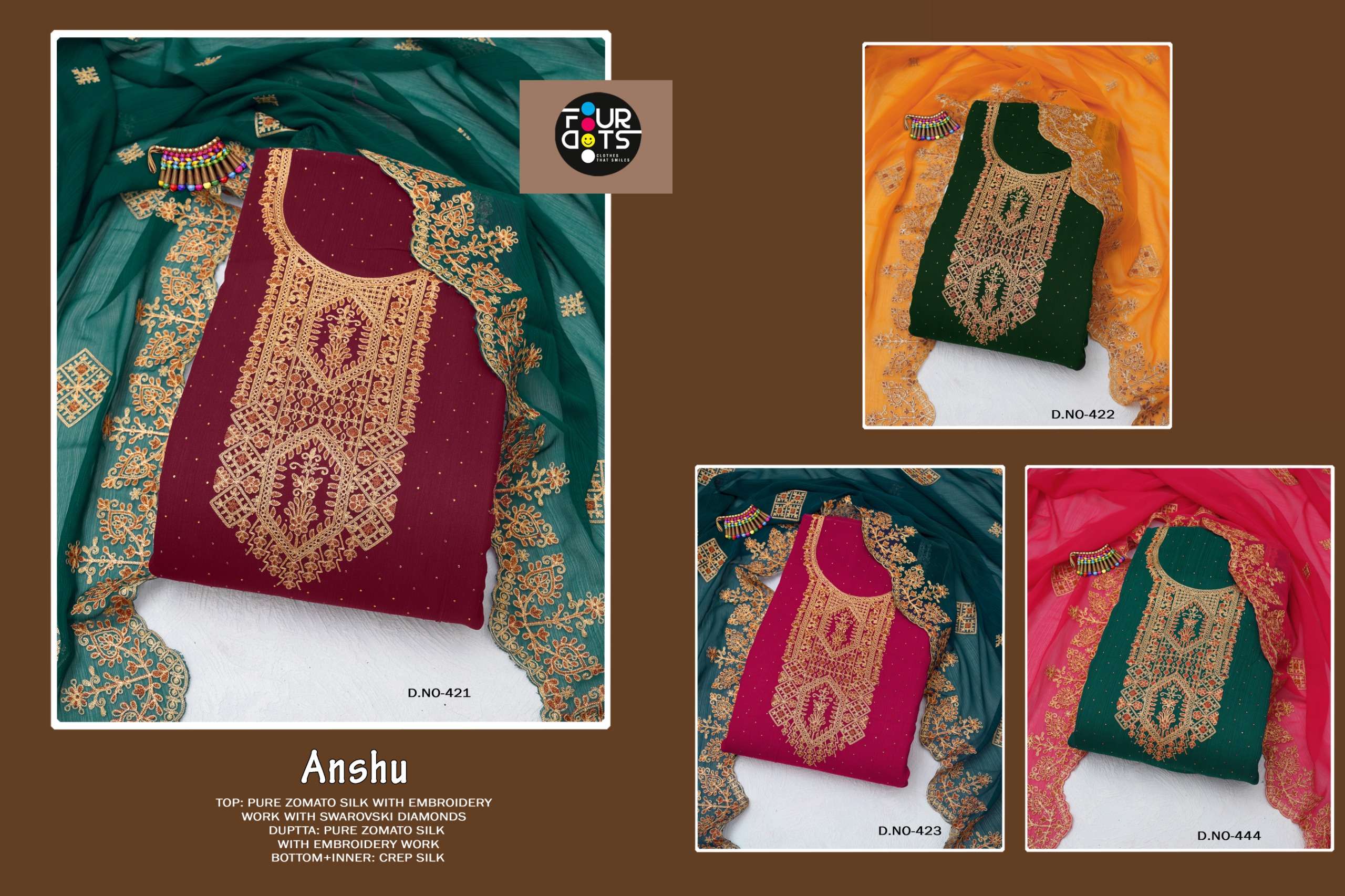 four dots anshu pure zometo silk regal look salwar suit catalog