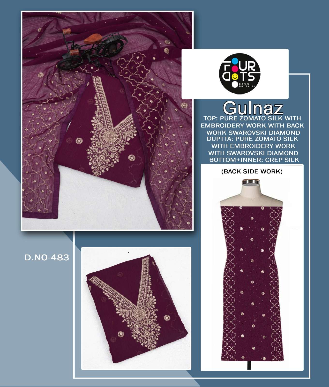 four dots gulnaz pure zometo silk regal look salwar suit catalog