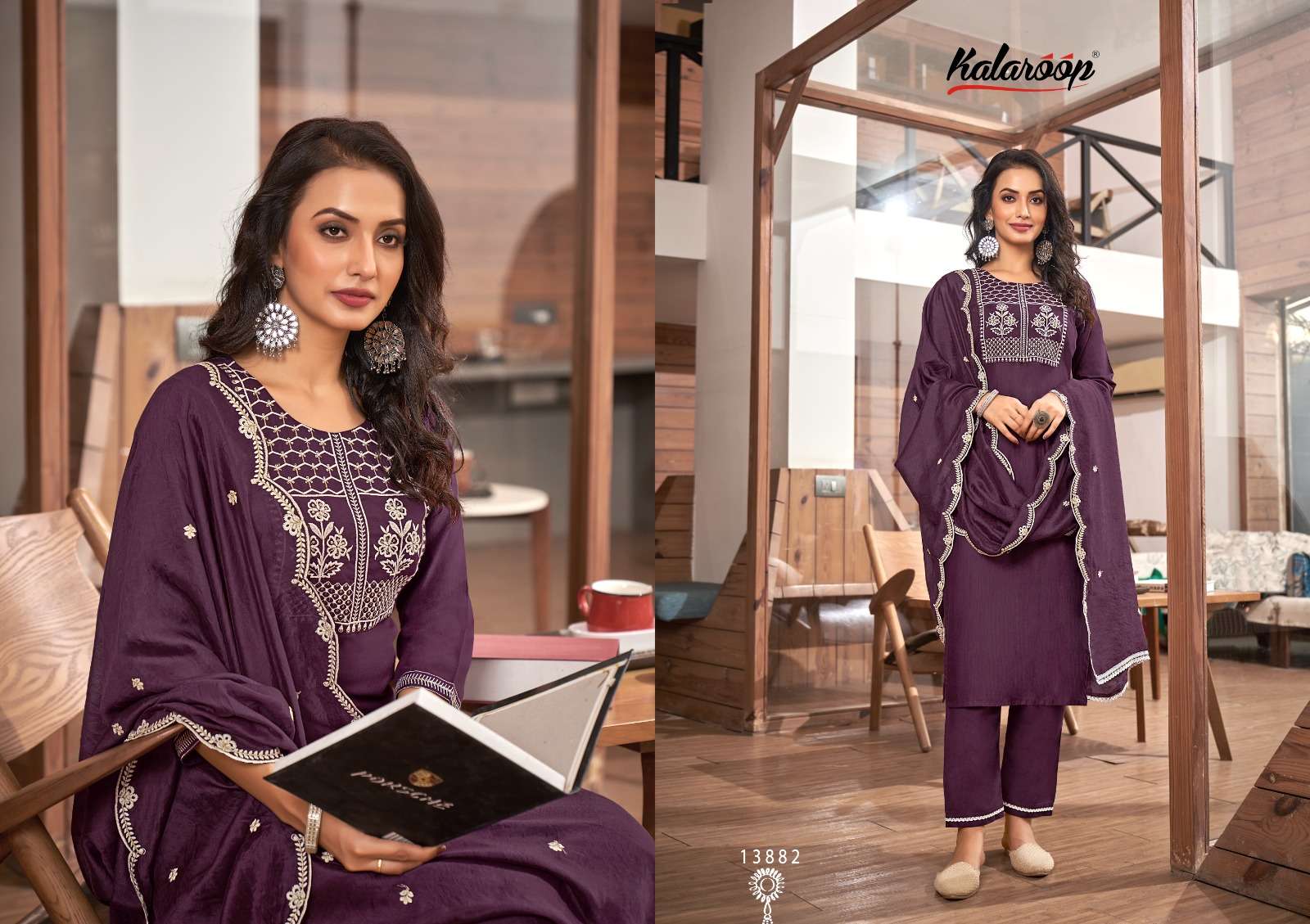 kalaroop by kajree blossom rayon decent embroidery look top bottm with dupatta catalog