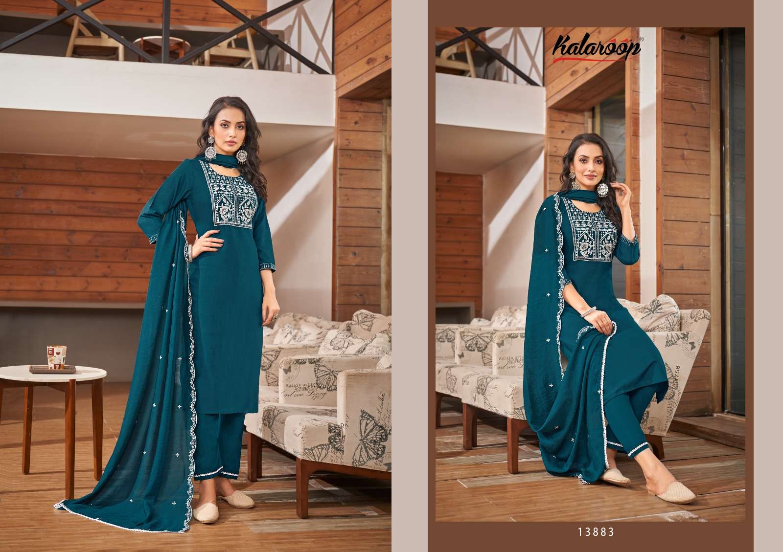 kalaroop by kajree blossom rayon decent embroidery look top bottm with dupatta catalog