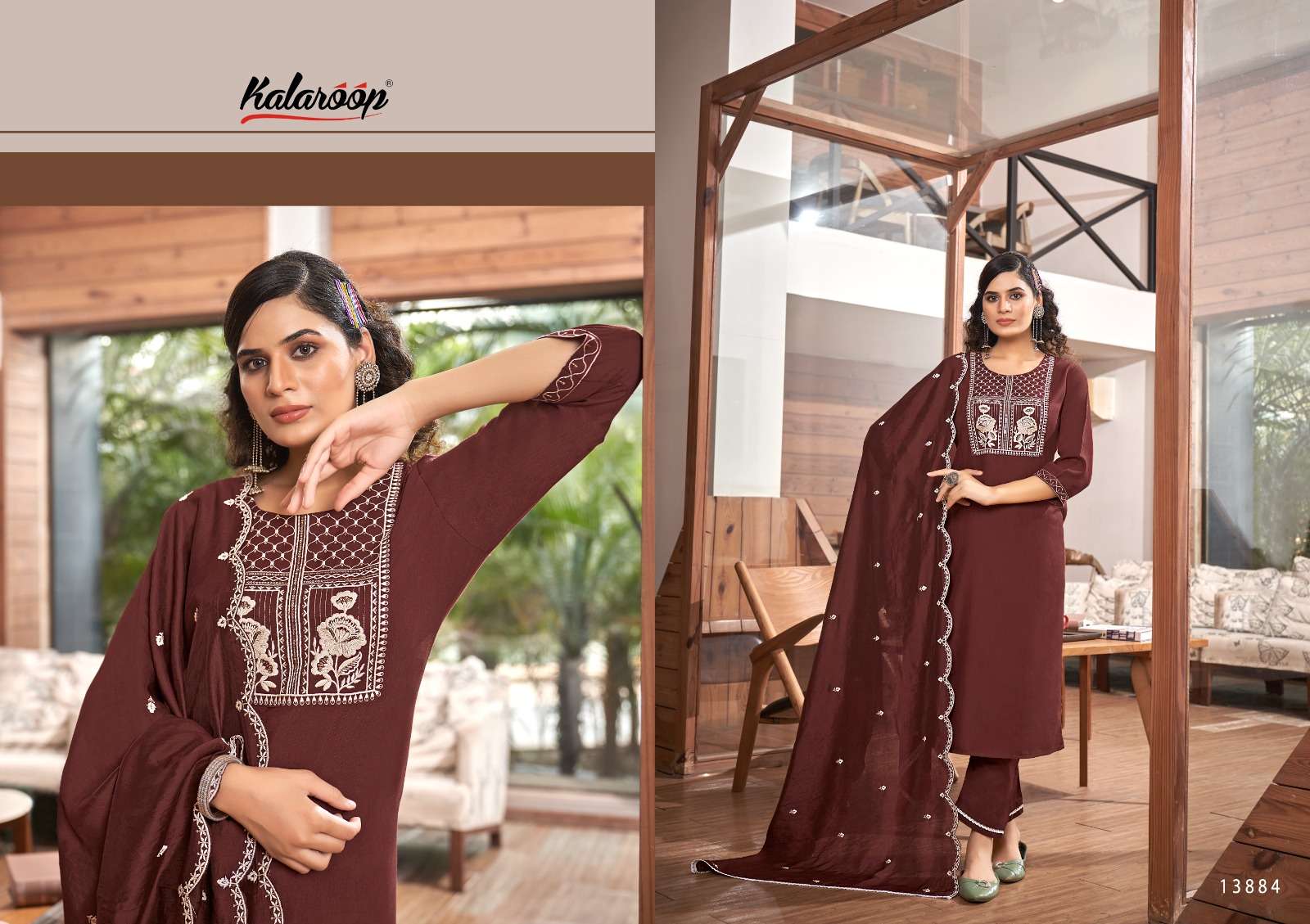 kalaroop by kajree blossom rayon decent embroidery look top bottm with dupatta catalog