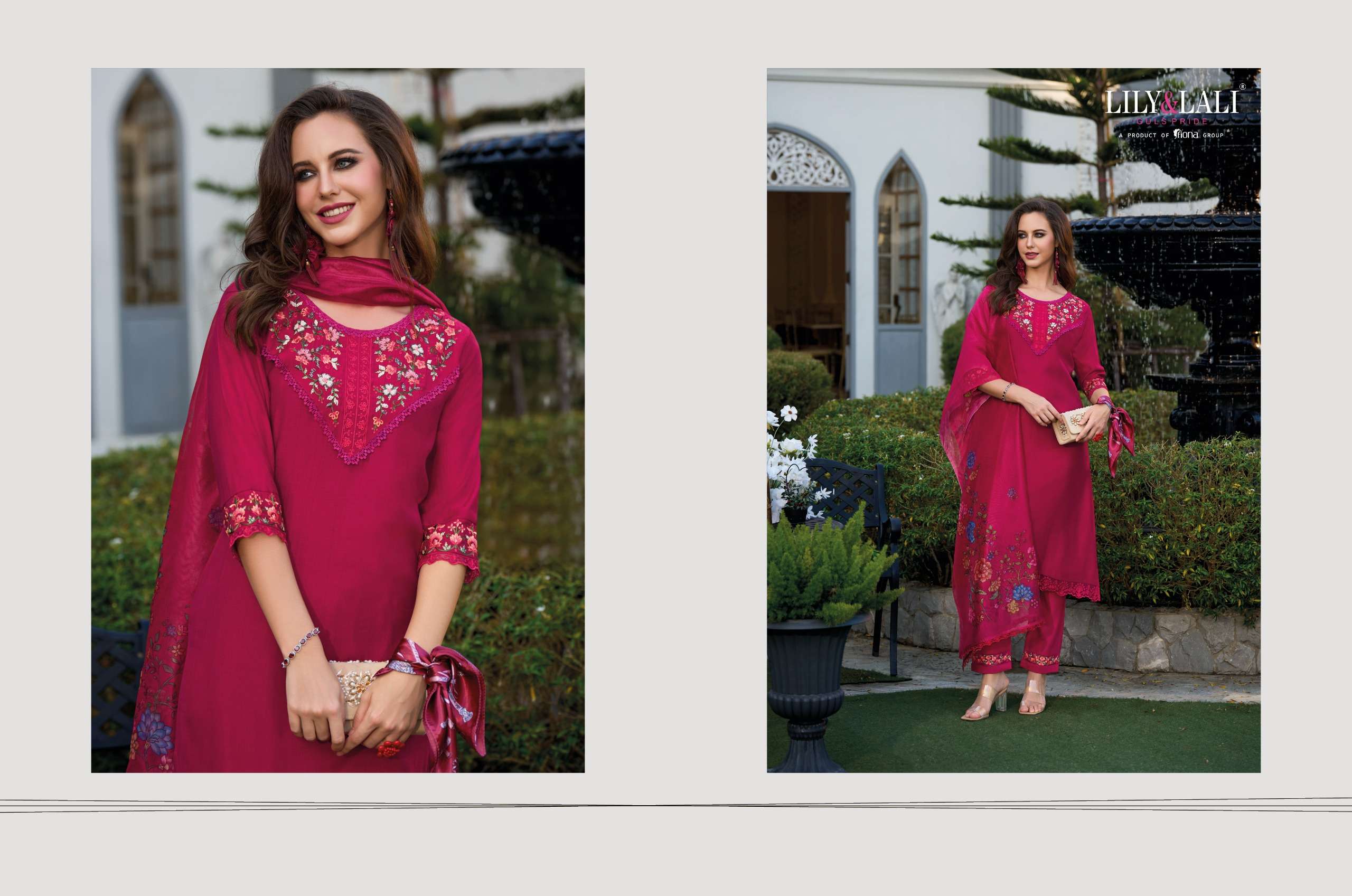 lily and lali malvika viscose look kurti  pant with dupatta catalog