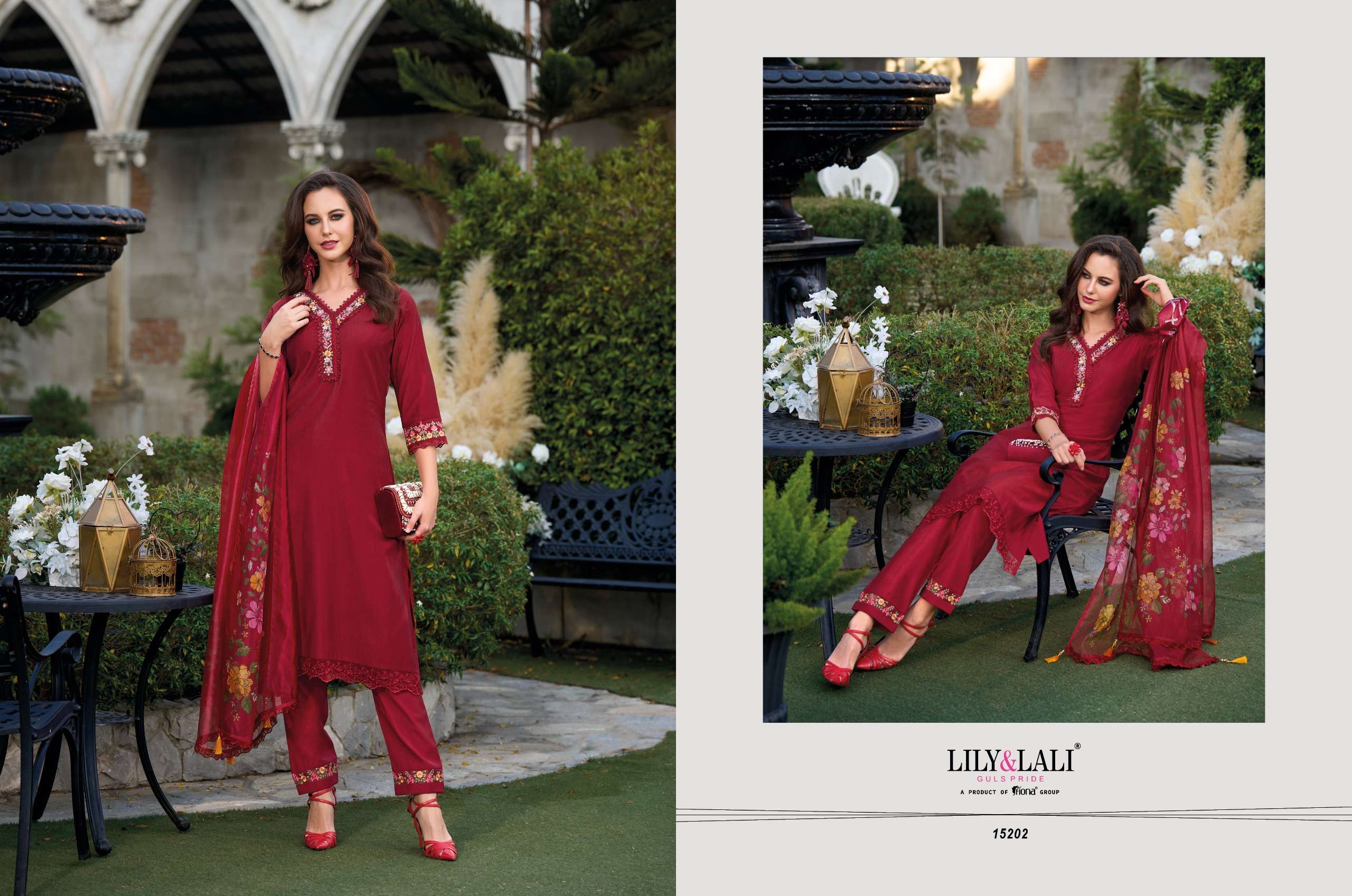 lily and lali malvika viscose look kurti  pant with dupatta catalog