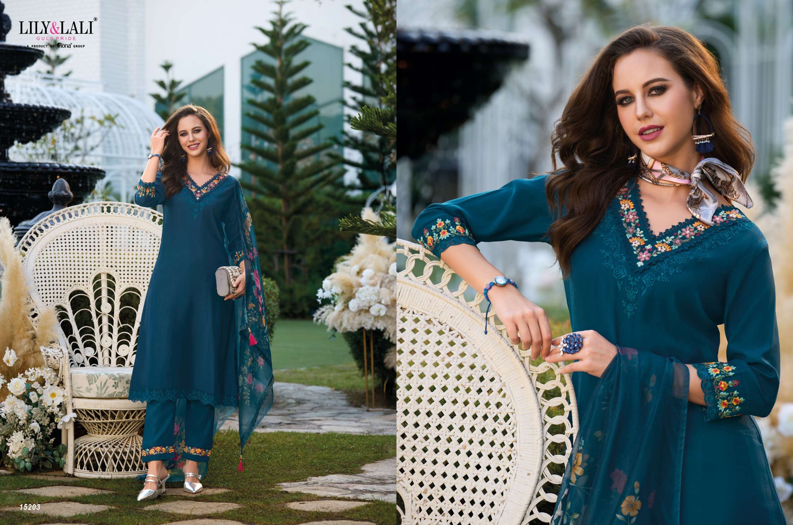 lily and lali malvika viscose look kurti  pant with dupatta catalog