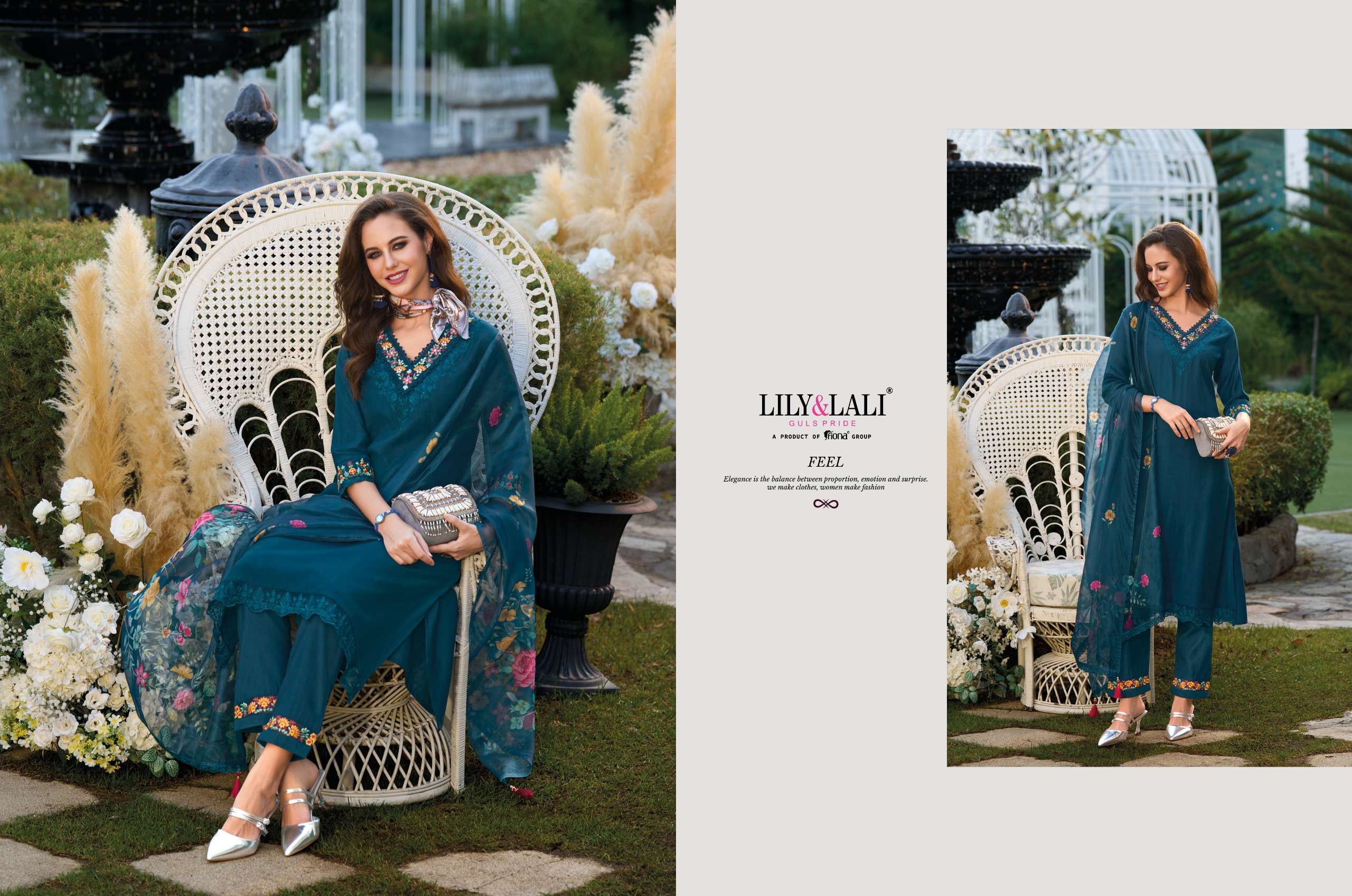 lily and lali malvika viscose look kurti  pant with dupatta catalog