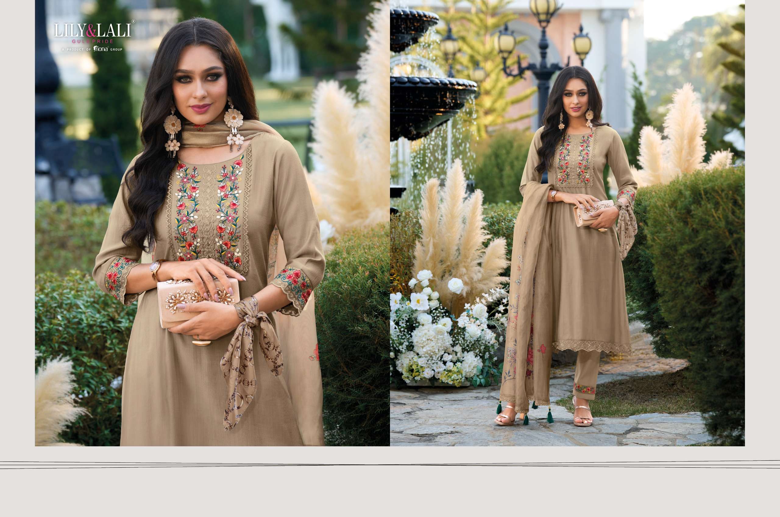 lily and lali malvika viscose look kurti  pant with dupatta catalog