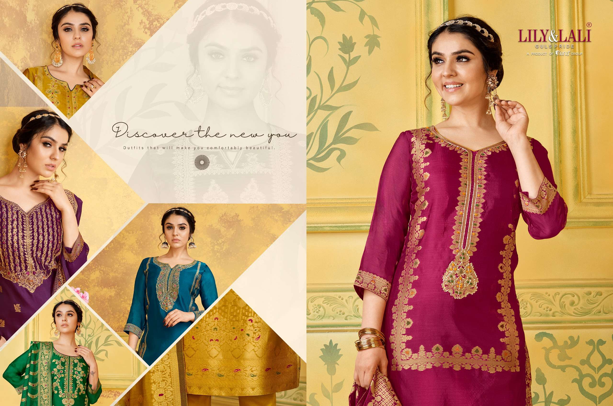 lily and lali silkyness jaquard viscose innovative look kurti  pant with dupatta catalog