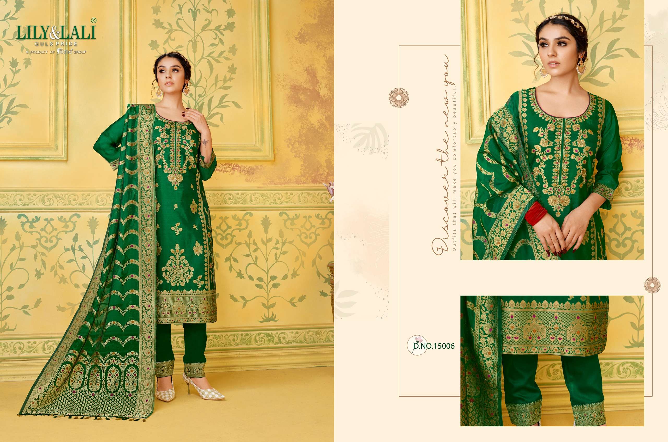 lily and lali silkyness jaquard viscose innovative look kurti  pant with dupatta catalog