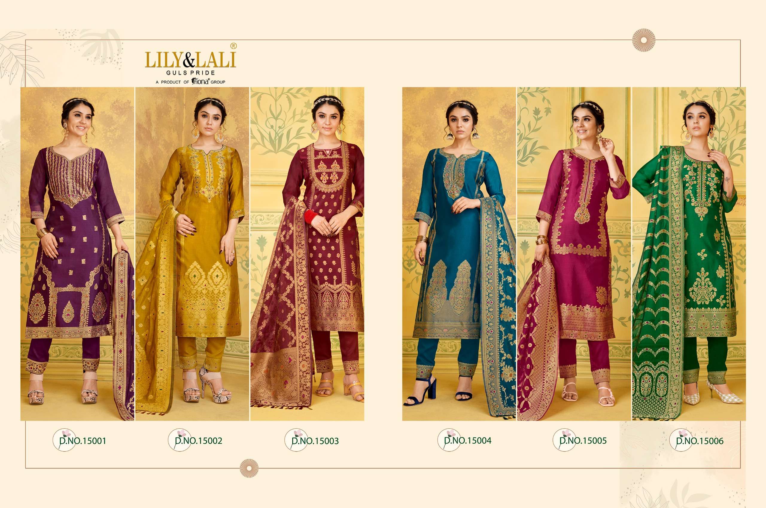 lily and lali silkyness jaquard viscose innovative look kurti  pant with dupatta catalog