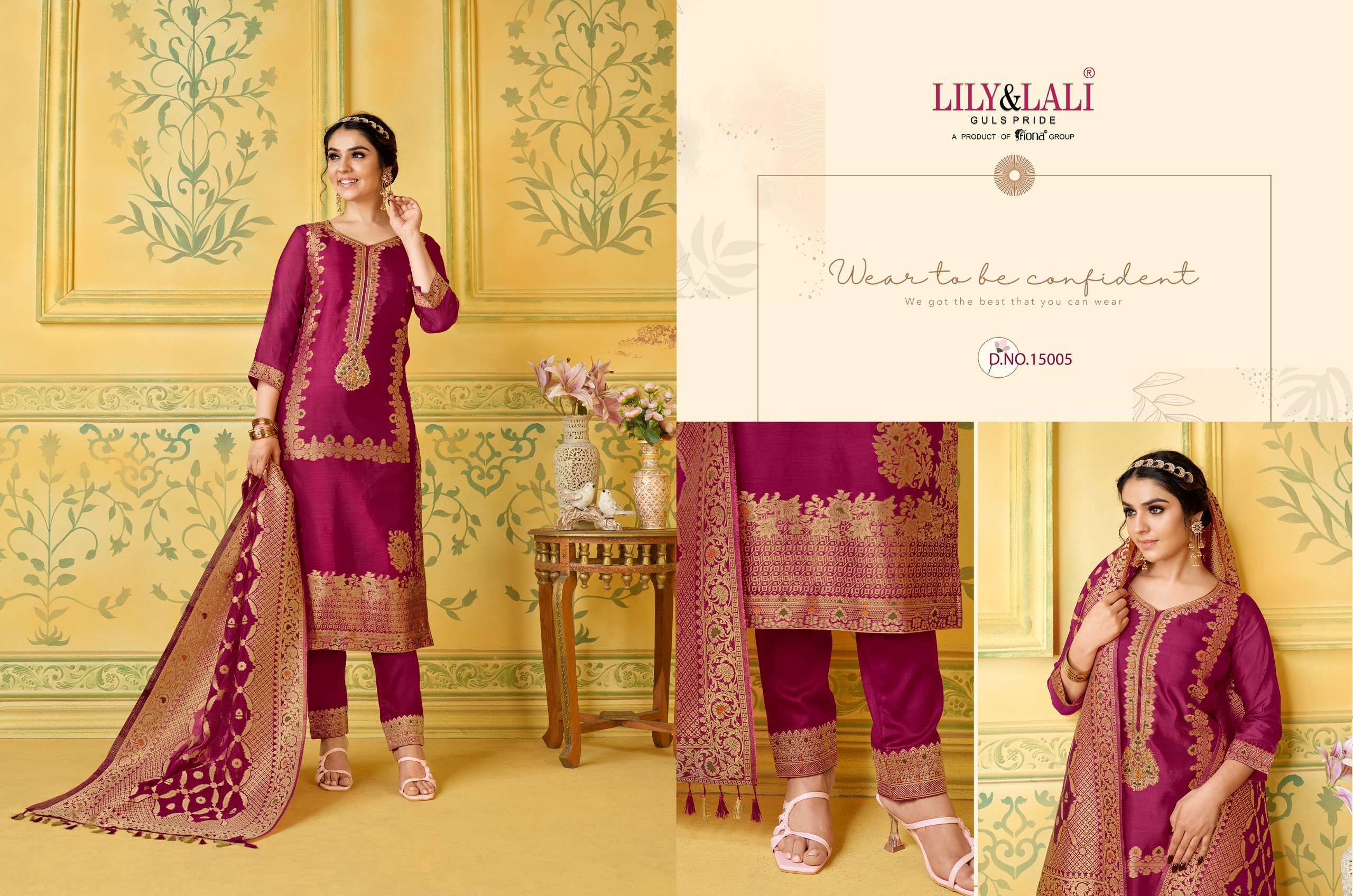 lily and lali silkyness jaquard viscose innovative look kurti  pant with dupatta catalog