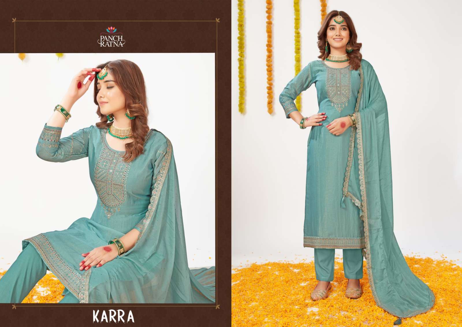 panch ratna karra shimar silk innovative look salwar suit catalog