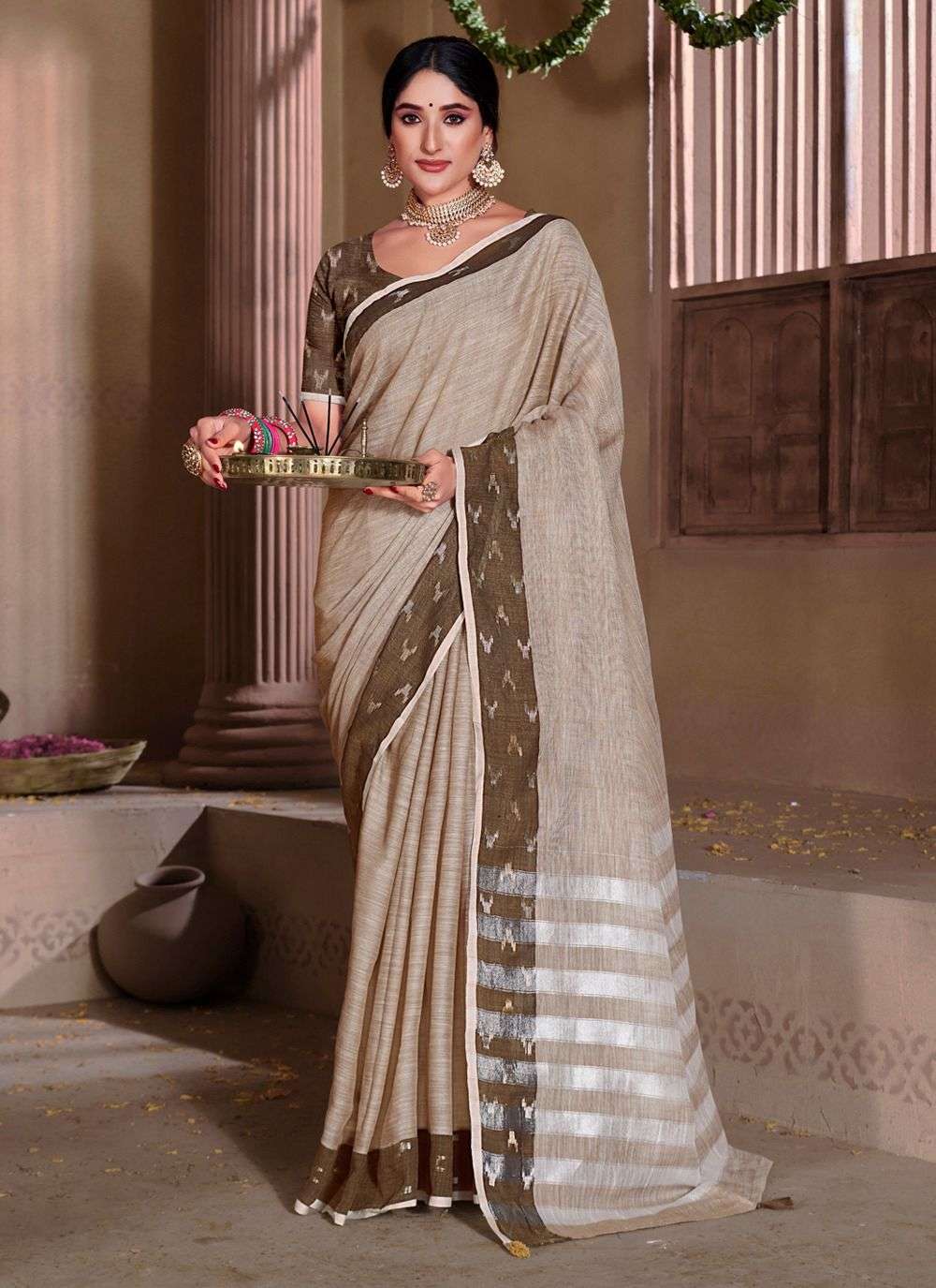 sangam prints aarushi vol 2 linen beautiful look saree catalog