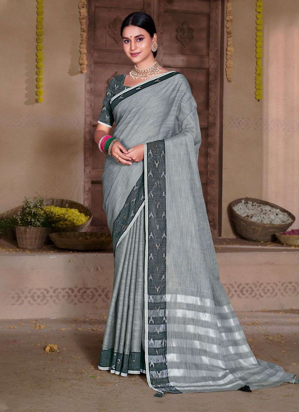 sangam prints aarushi vol 2 linen beautiful look saree catalog