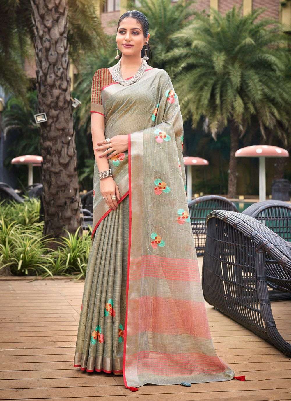 sangam prints linen linen fashion beautiful look saree catalog