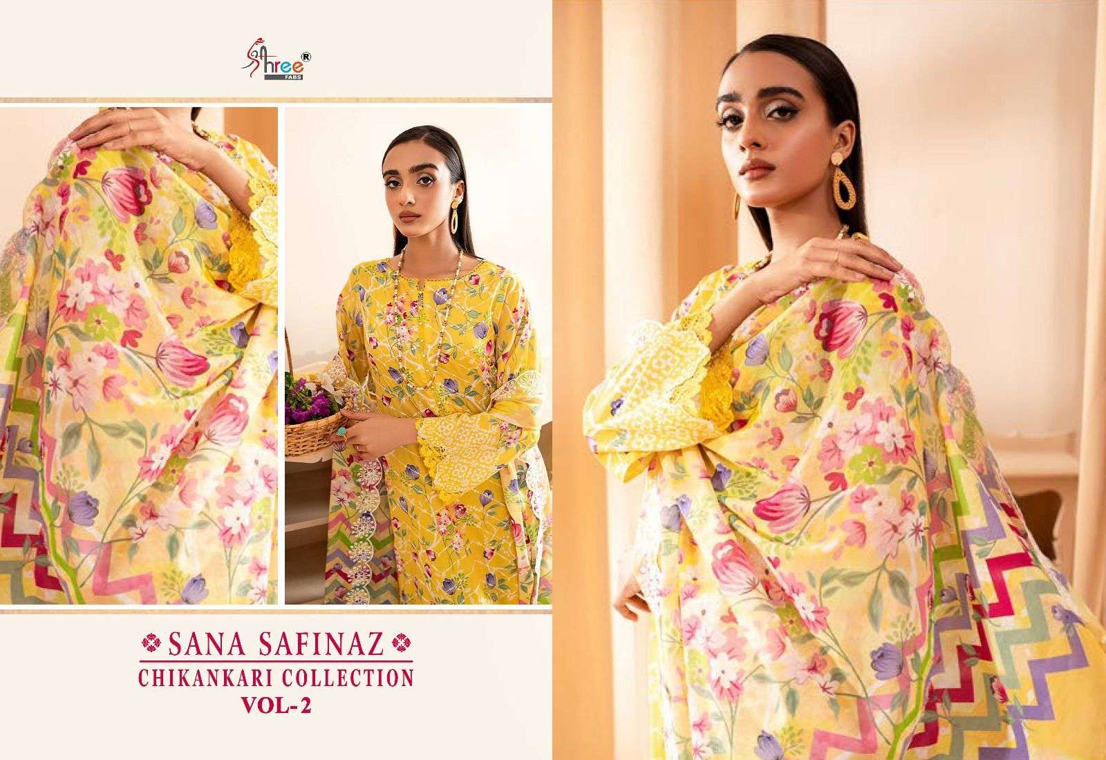 shree fabs cotton sana safinaz chikankari collection vol 2 catchy look siffon dupatta catalog