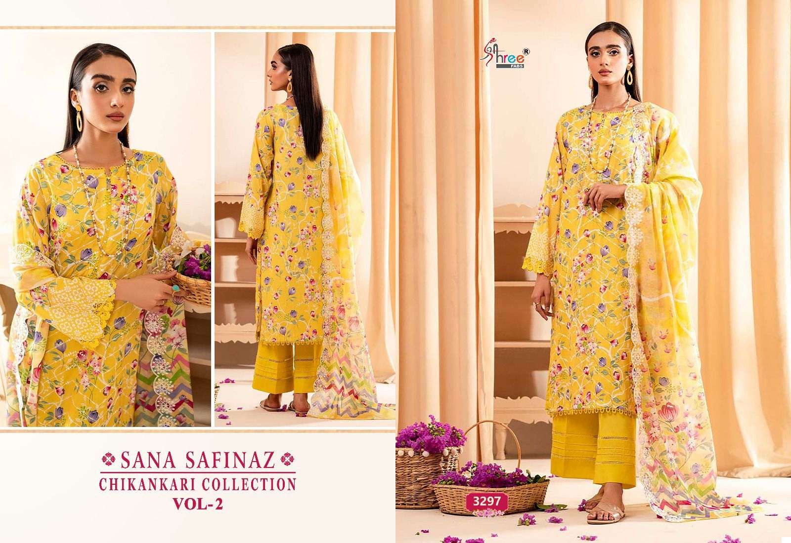 shree fabs cotton sana safinaz chikankari collection vol 2 catchy look siffon dupatta catalog