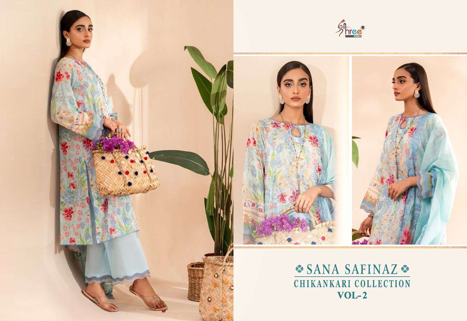 shree fabs cotton sana safinaz chikankari collection vol 2 catchy look siffon dupatta catalog