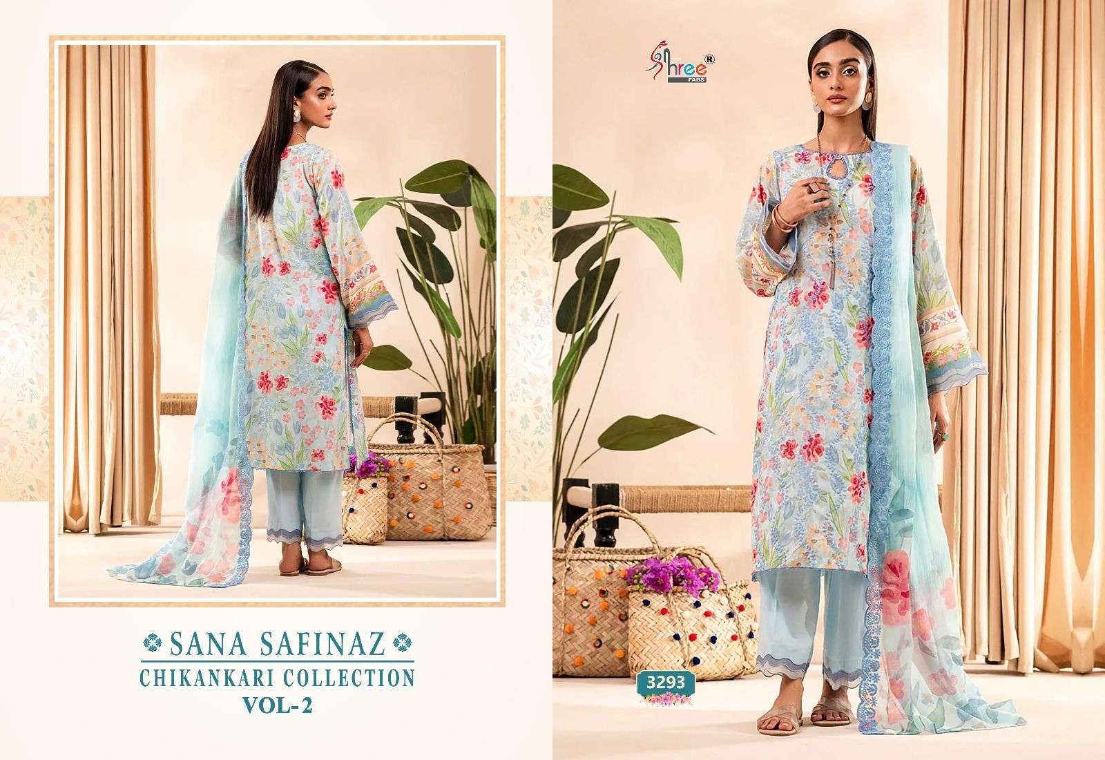 shree fabs cotton sana safinaz chikankari collection vol 2 catchy look siffon dupatta catalog