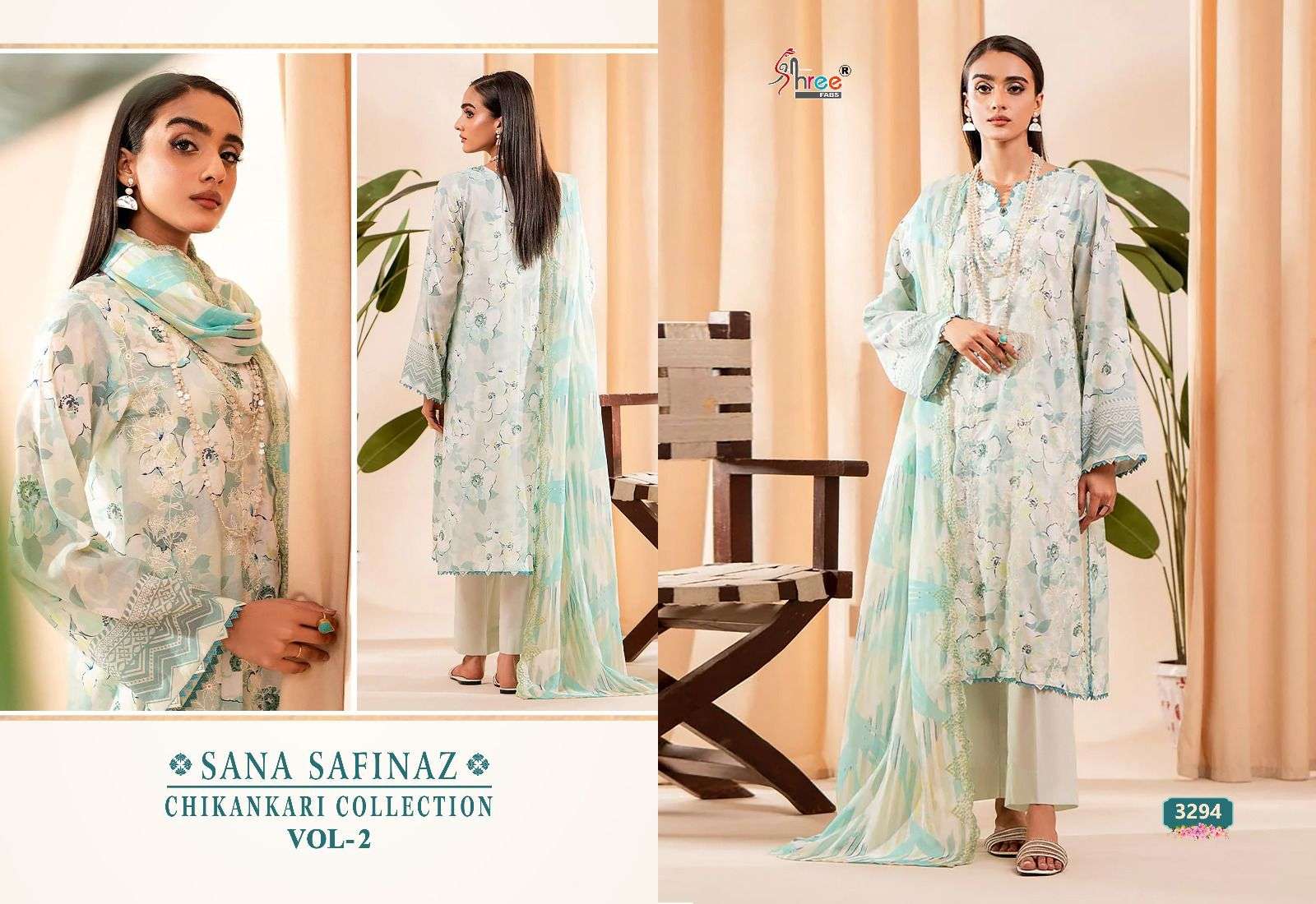 shree fabs cotton sana safinaz chikankari collection vol 2 catchy look siffon dupatta catalog