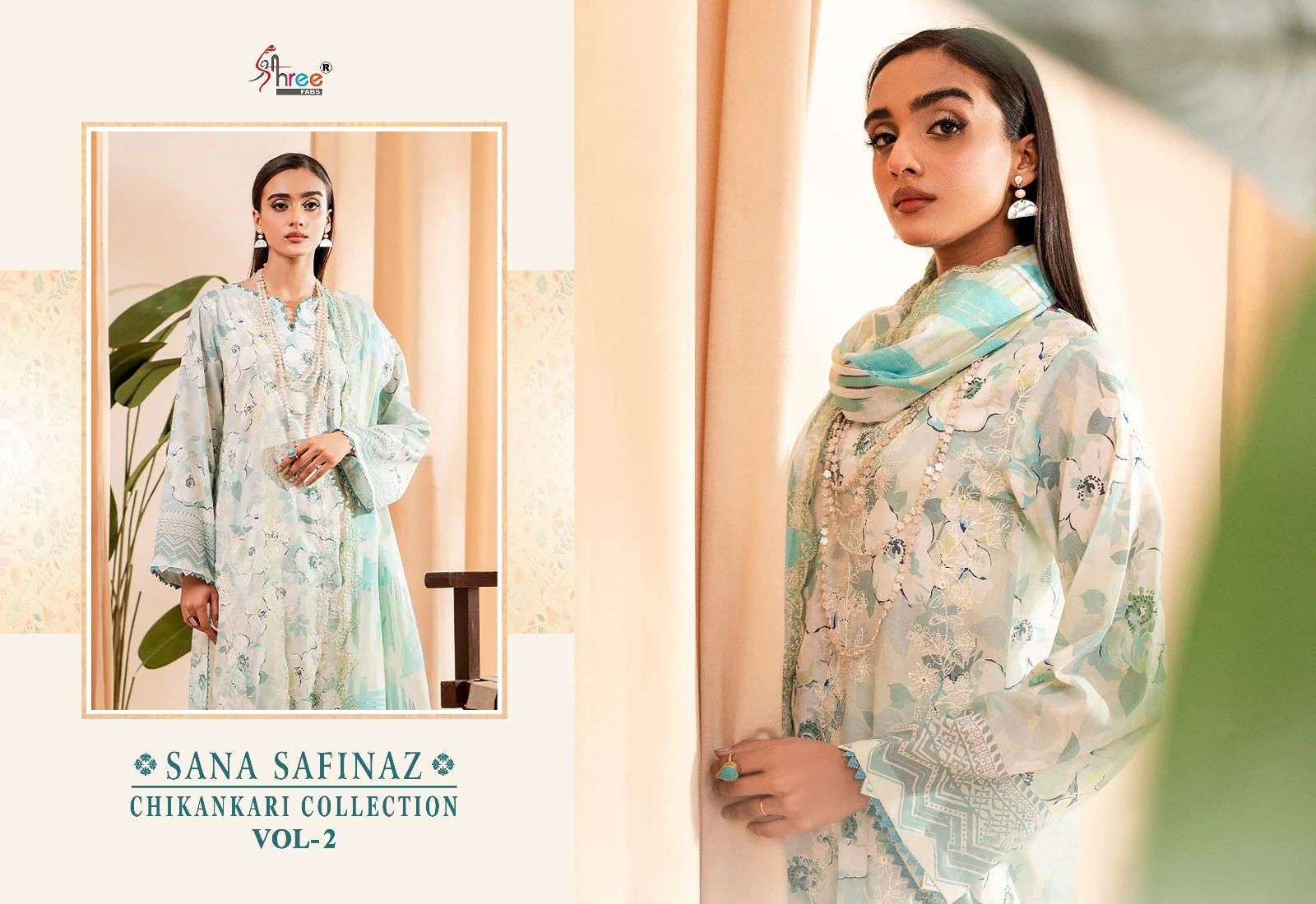 shree fabs cotton sana safinaz chikankari collection vol 2 catchy look siffon dupatta catalog