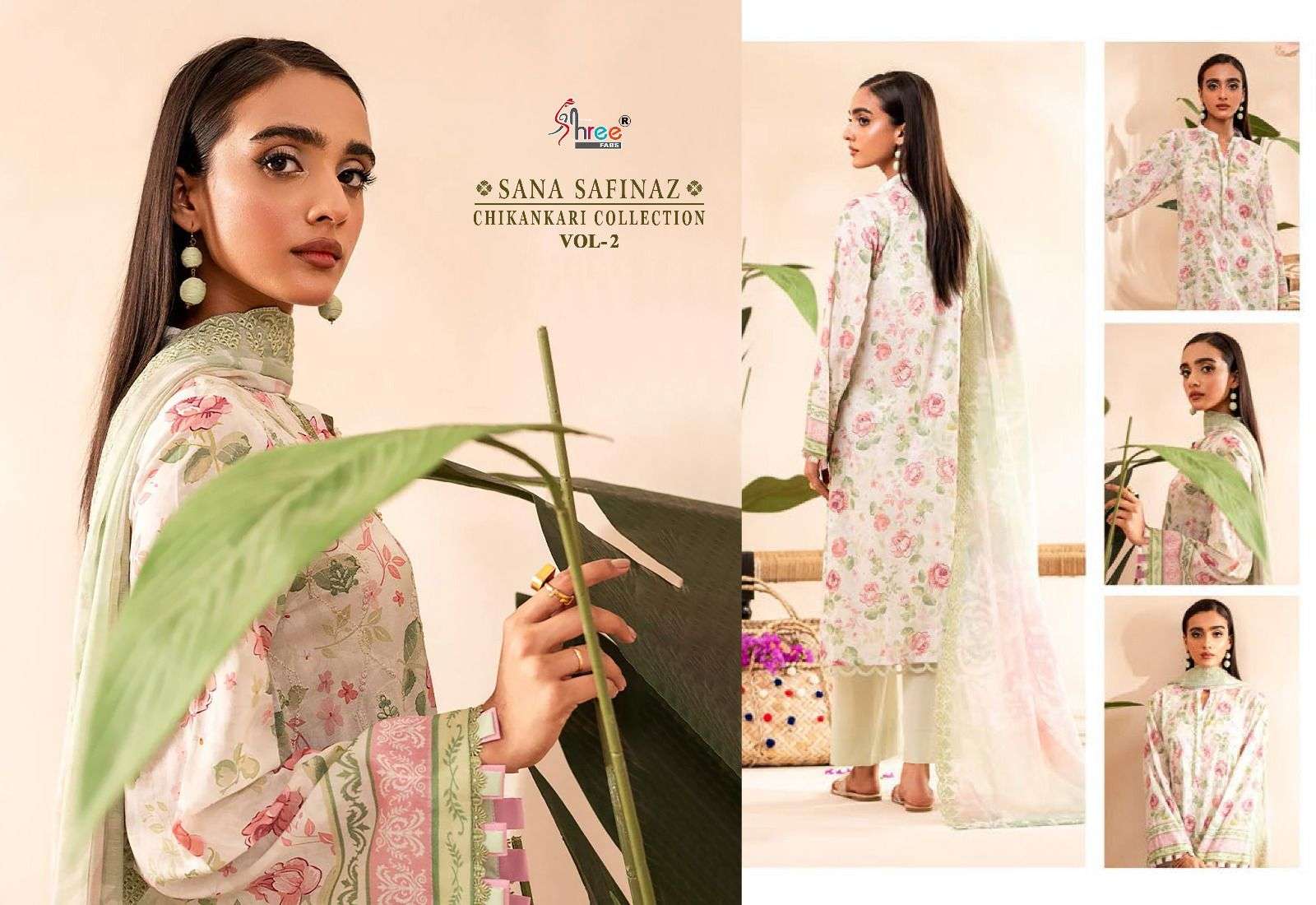 shree fabs cotton sana safinaz chikankari collection vol 2 catchy look siffon dupatta catalog