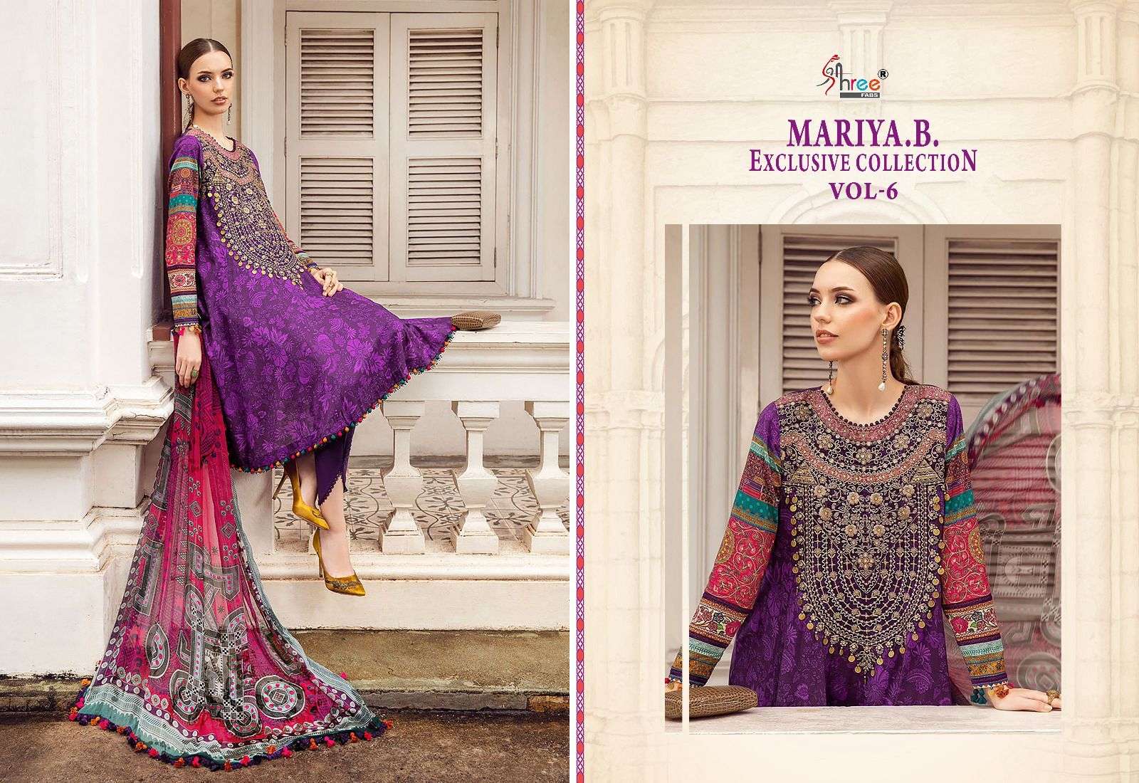 shree fabs maria b exclusive collection vol 6 cotton catchy look salwar suit silver dupatta  catalog