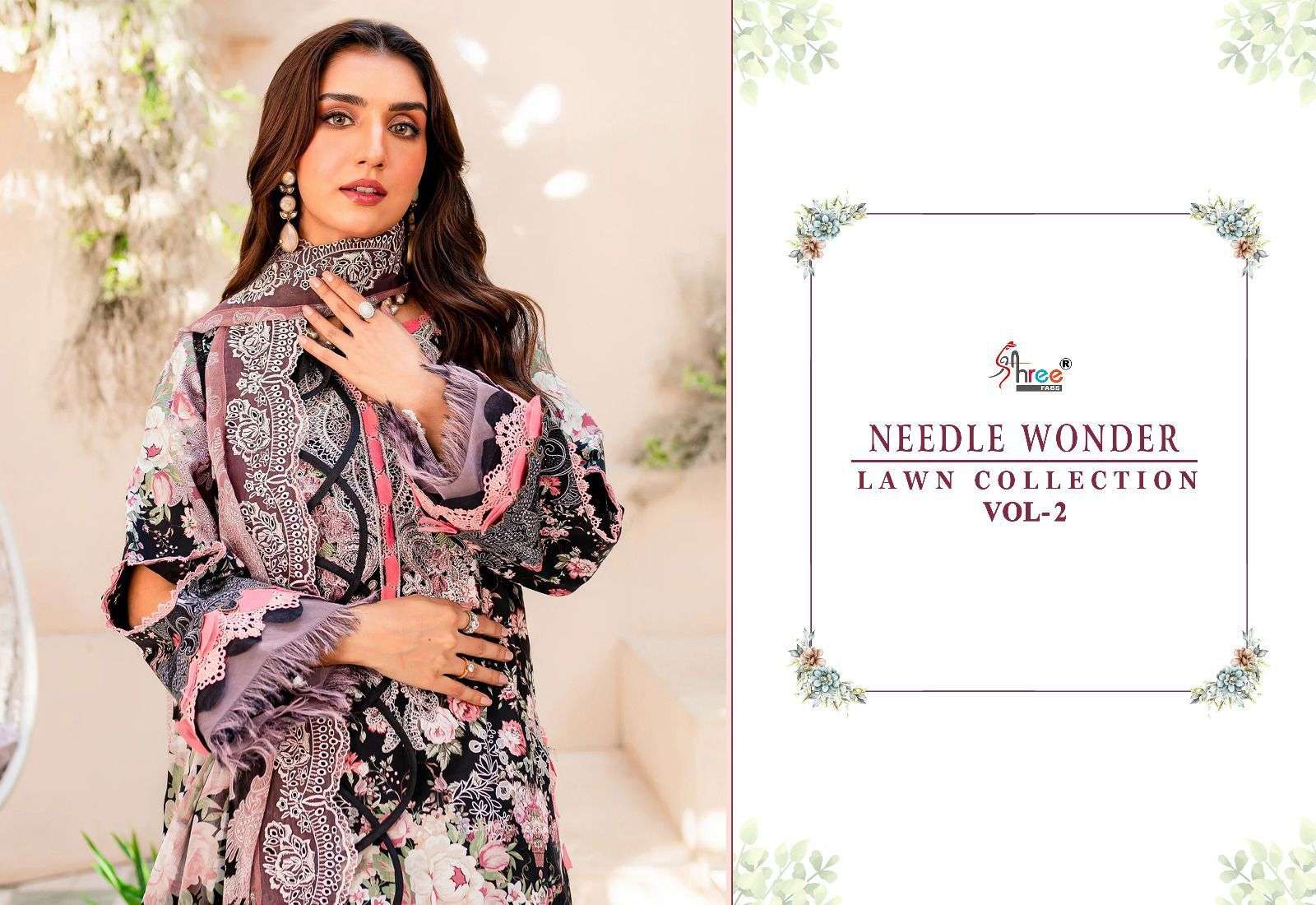 shree fabs needle wonder lawn collection vol 2 cotton catchy look siffon dupatta catalog