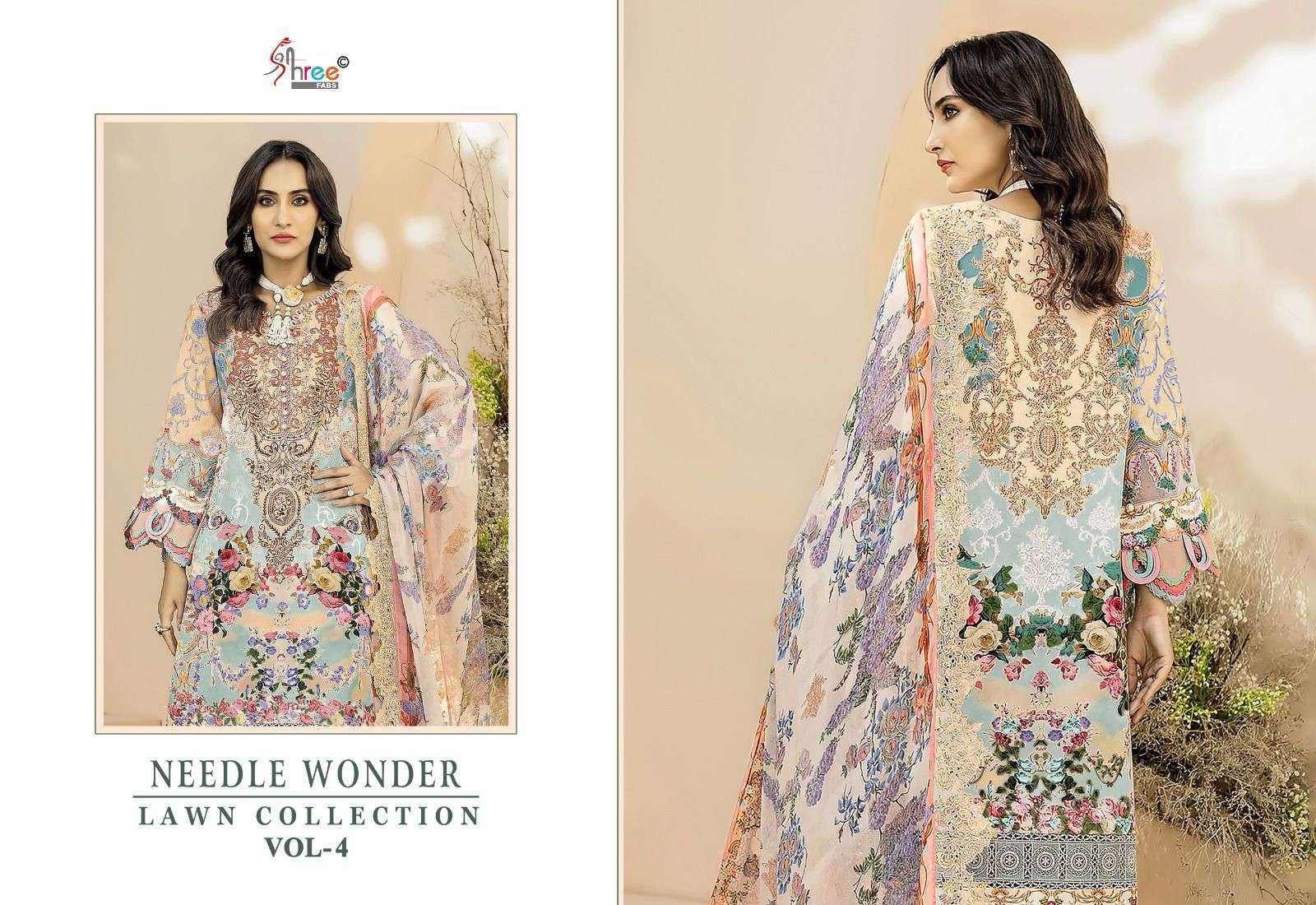 shree fabs needle wonder lawn collection vol 4 cotton catchy look siffon dupatta catalog