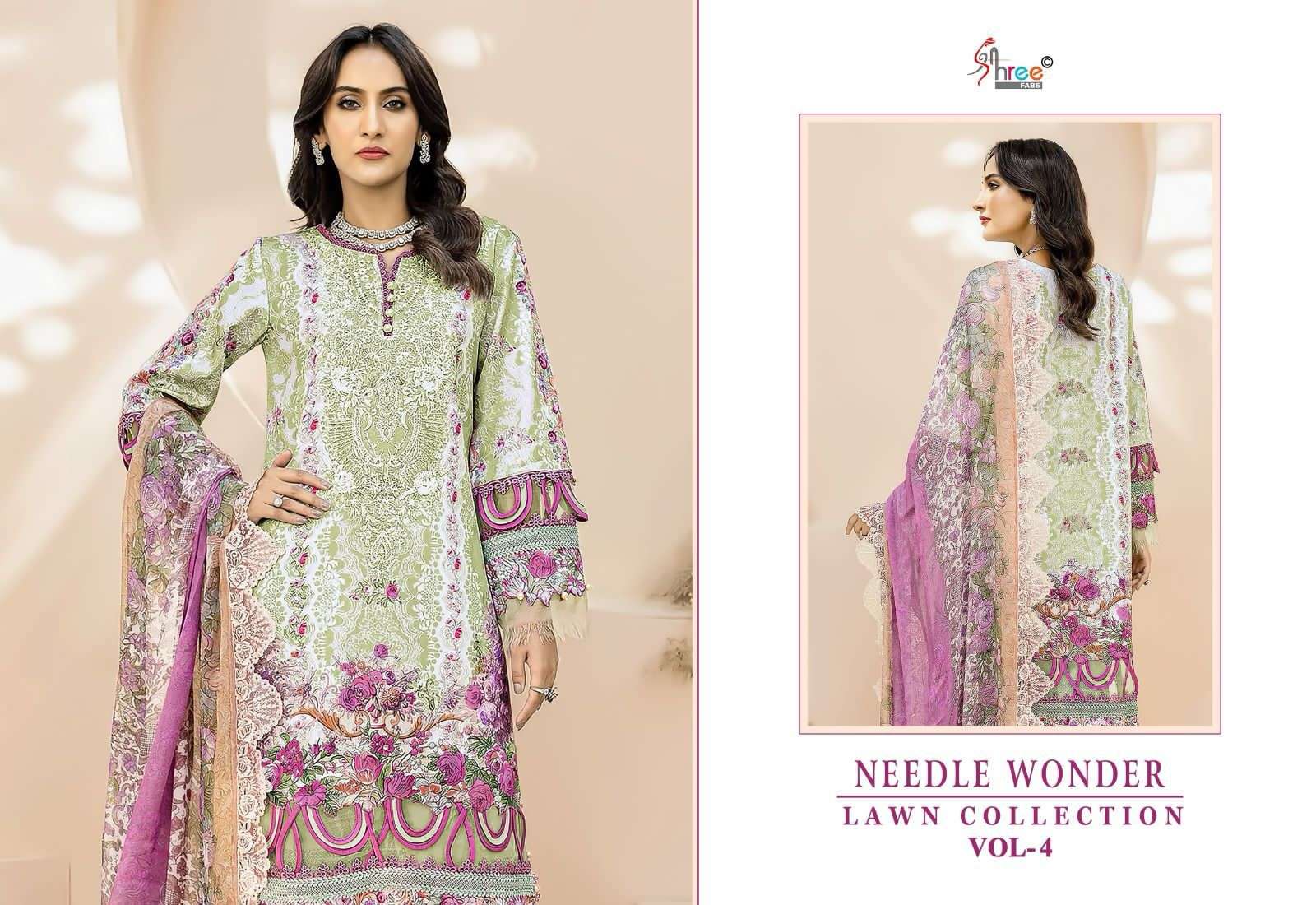 shree fabs needle wonder lawn collection vol 4 cotton catchy look siffon dupatta catalog