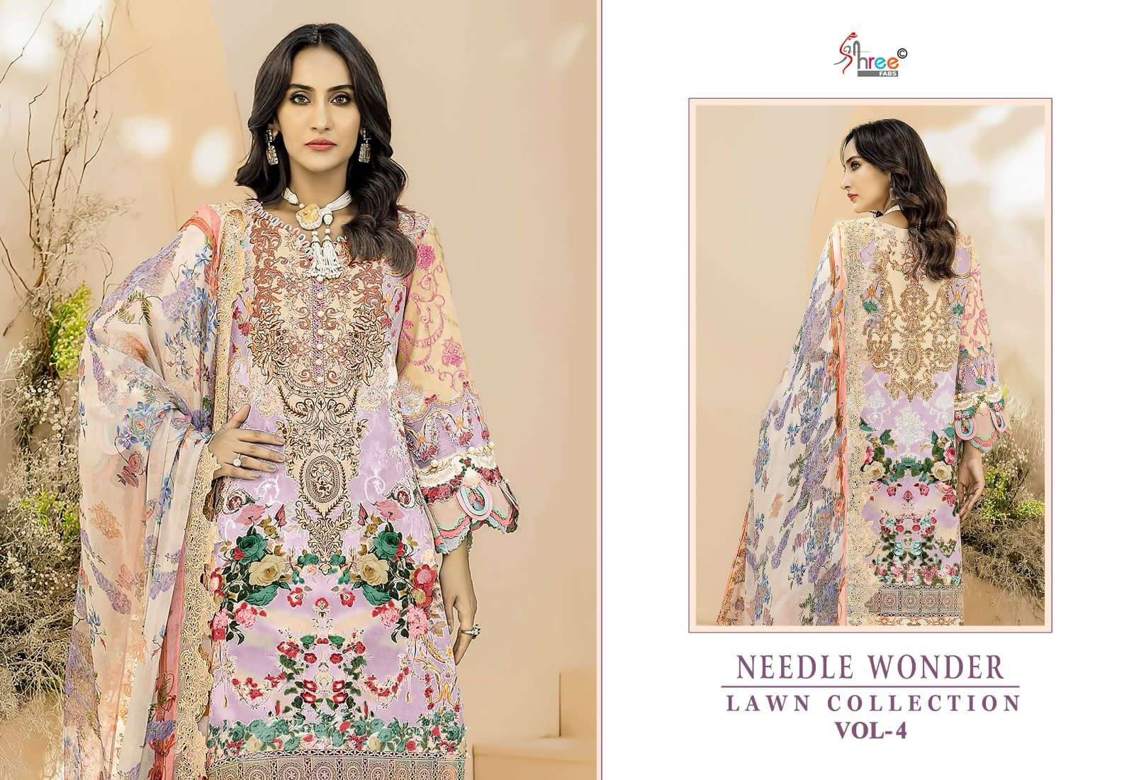 shree fabs needle wonder lawn collection vol 4 cotton catchy look siffon dupatta catalog