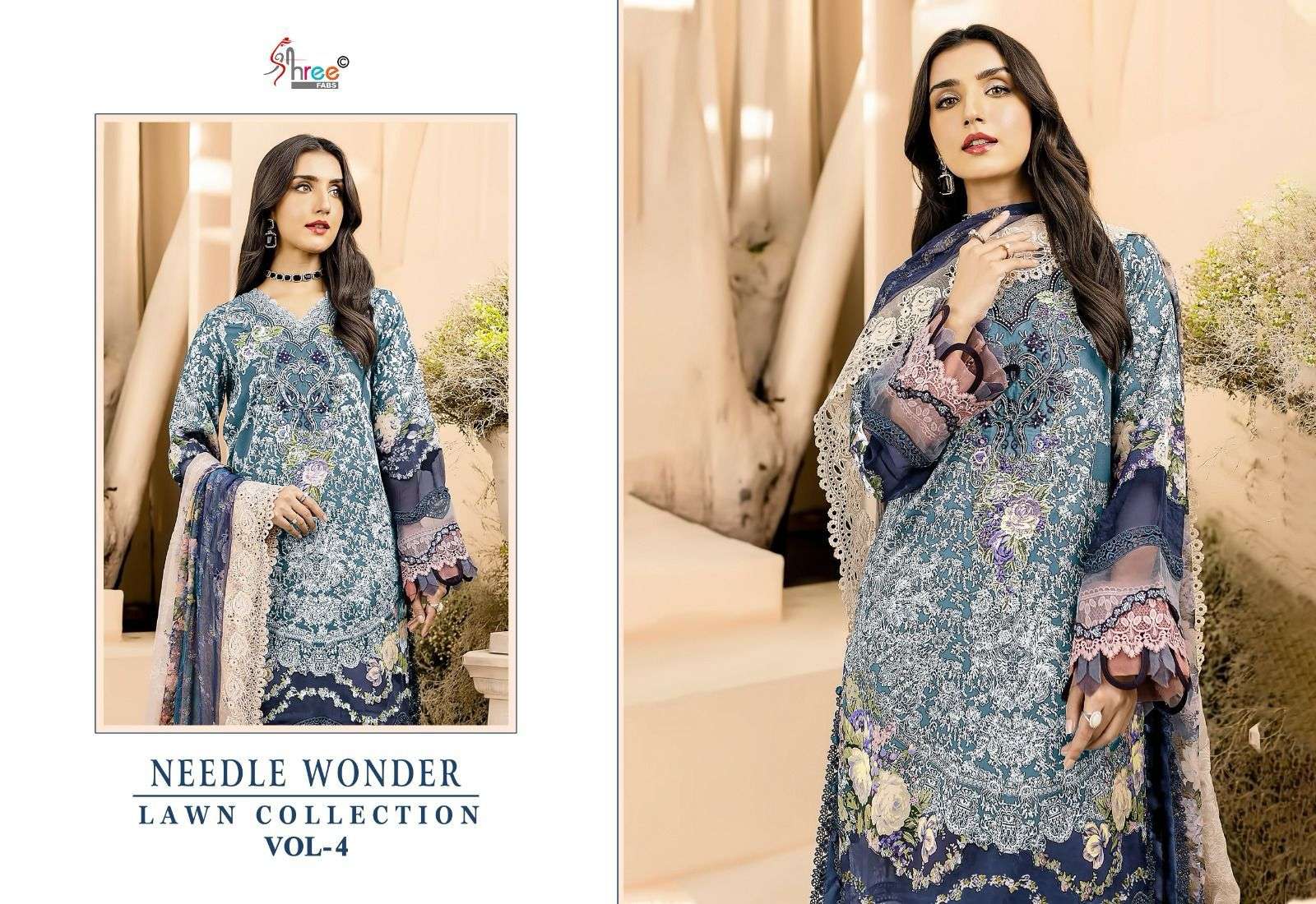 shree fabs needle wonder lawn collection vol 4 cotton catchy look siffon dupatta catalog