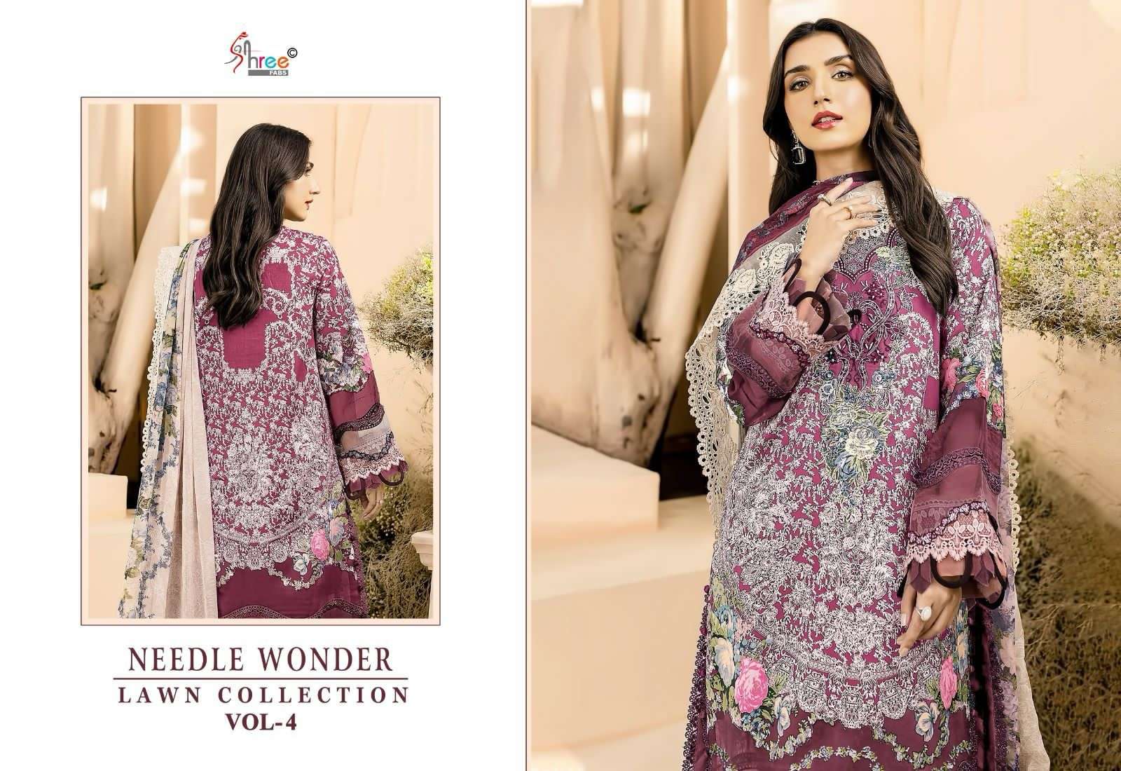 shree fabs needle wonder lawn collection vol 4 cotton catchy look siffon dupatta catalog