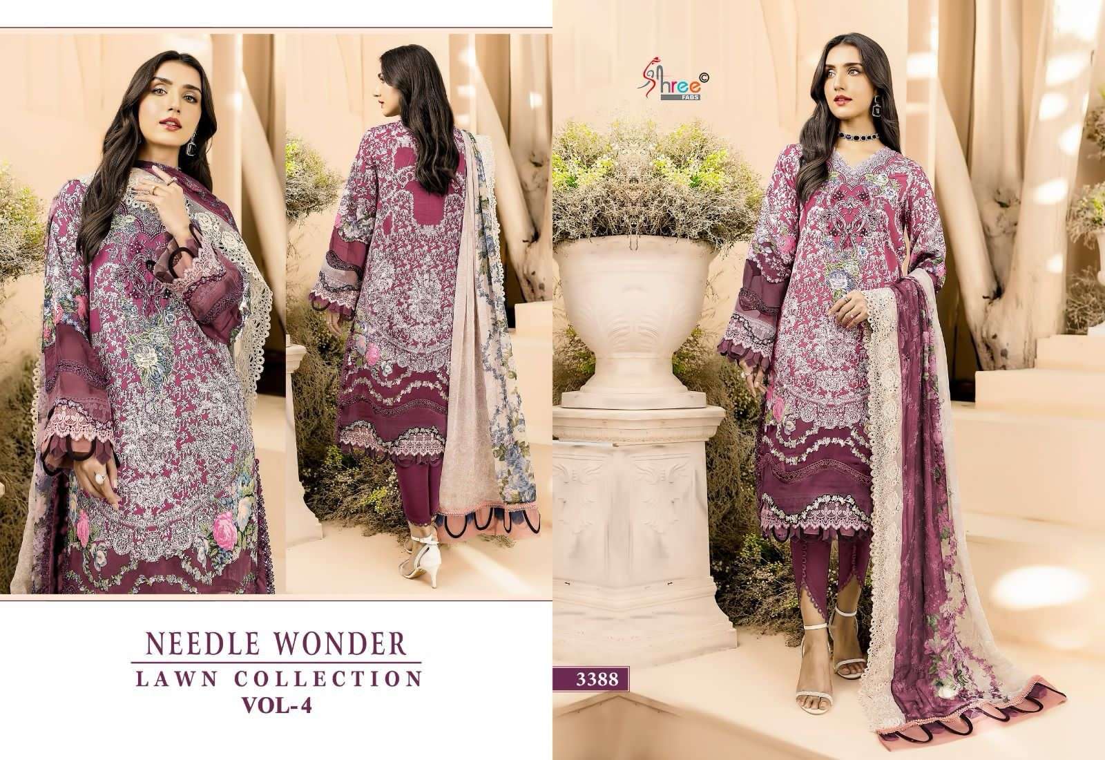 shree fabs needle wonder lawn collection vol 4 cotton catchy look siffon dupatta catalog