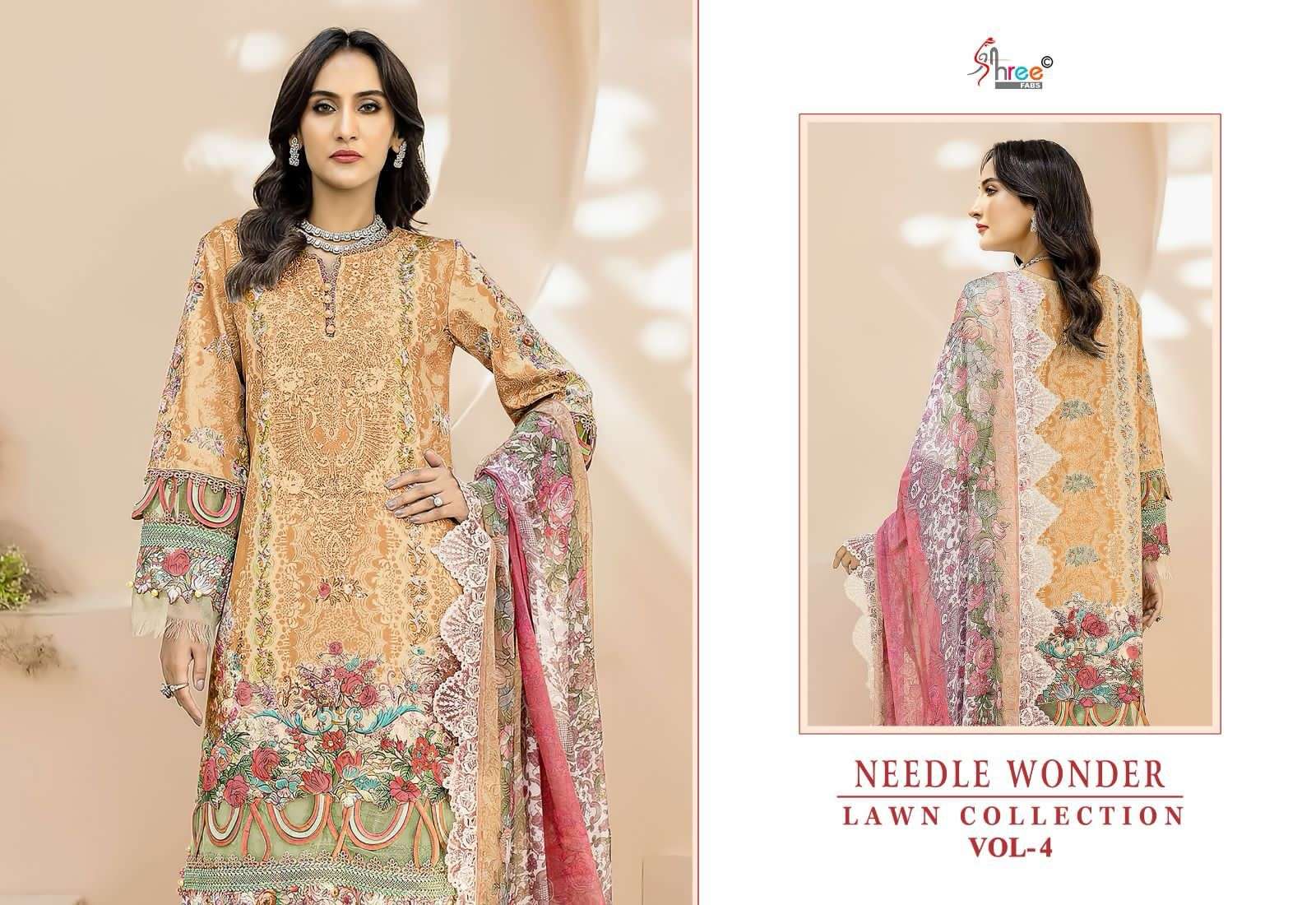 shree fabs needle wonder lawn collection vol 4 cotton catchy look siffon dupatta catalog