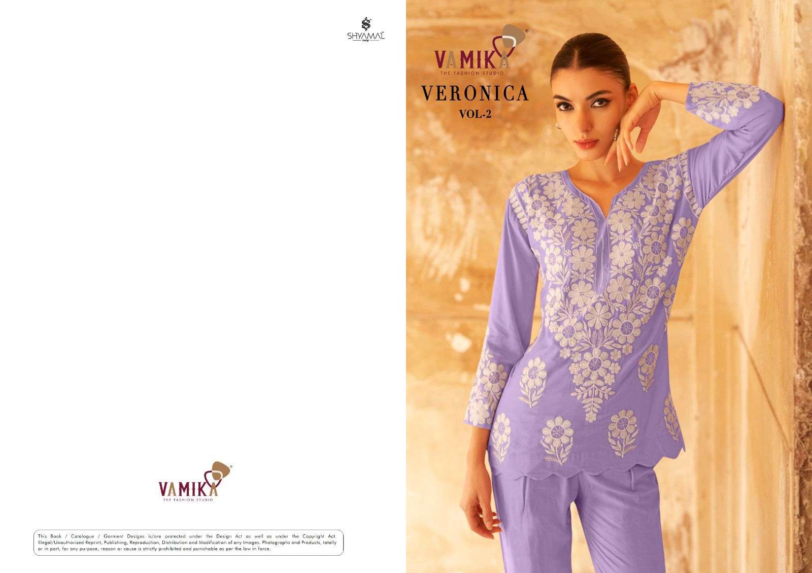 vamika veronica vol 2  D.NO.111A To 111E reyon attrective look top pant catalog