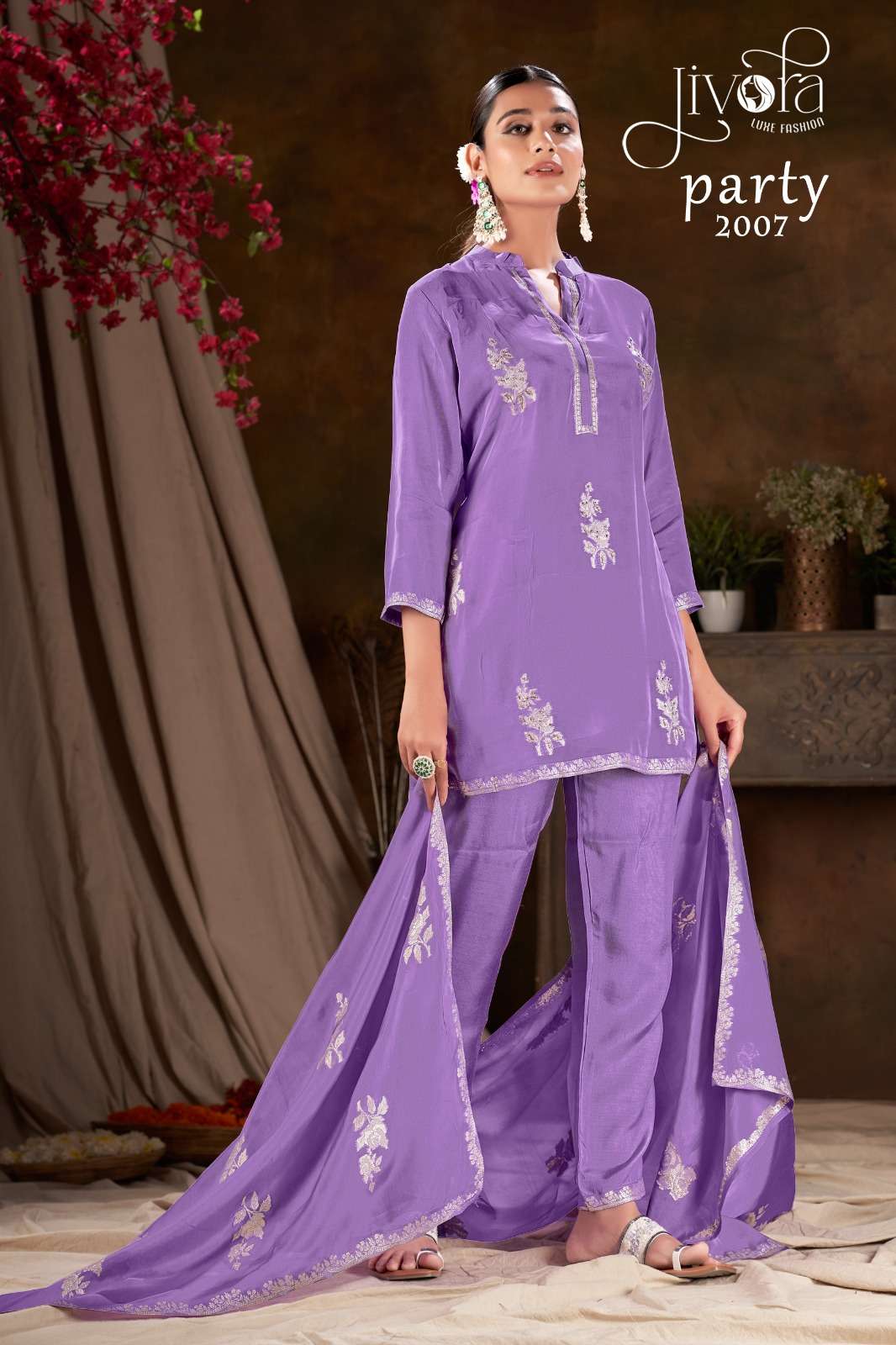 jivora party viscose elegant look kurti pant with dupatta cataloug