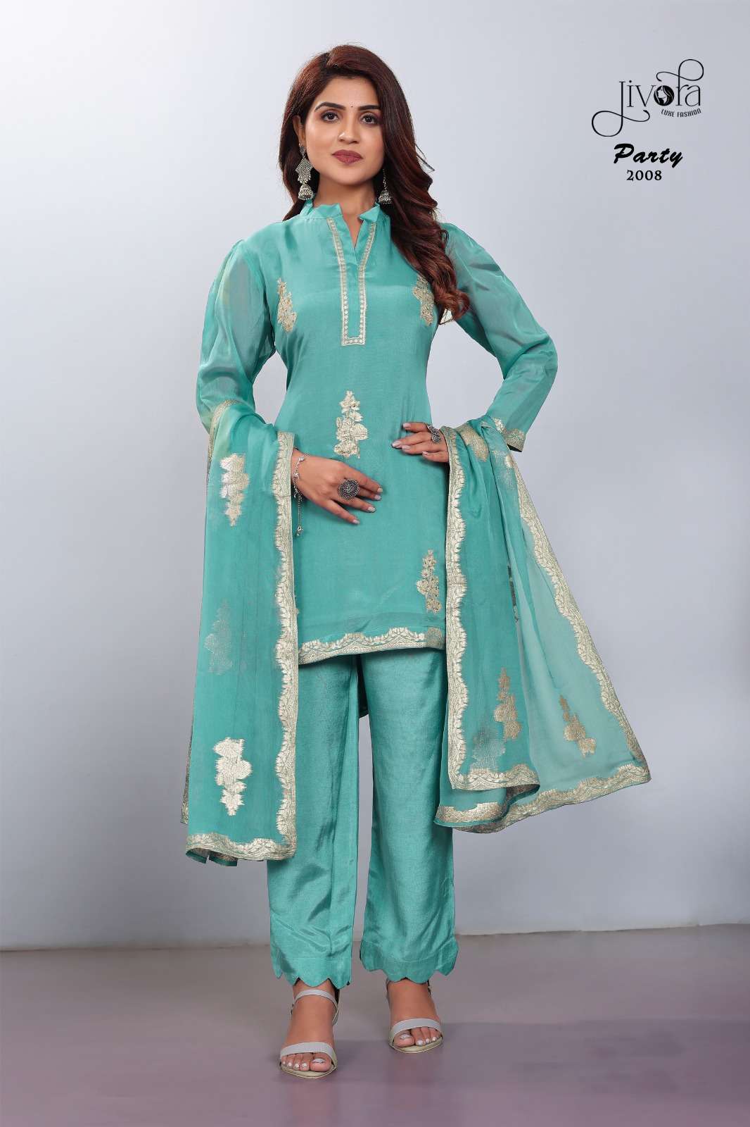 jivora party viscose elegant look kurti pant with dupatta cataloug