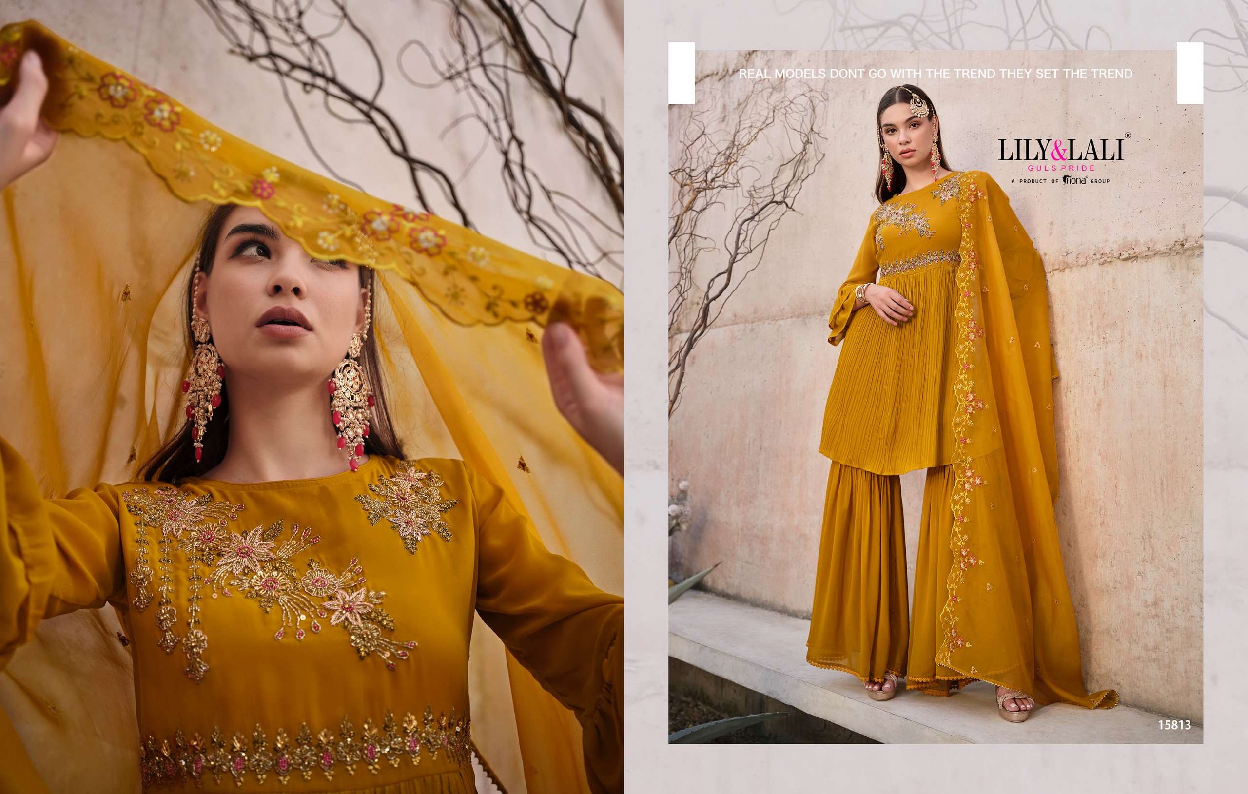 lily and lali didaar  georgette festive look top gharara with dupatta catalog