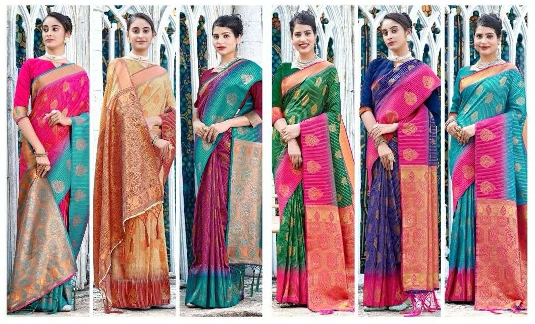 sangam prints avanti silk banarsi silk beautiful look saree catalog