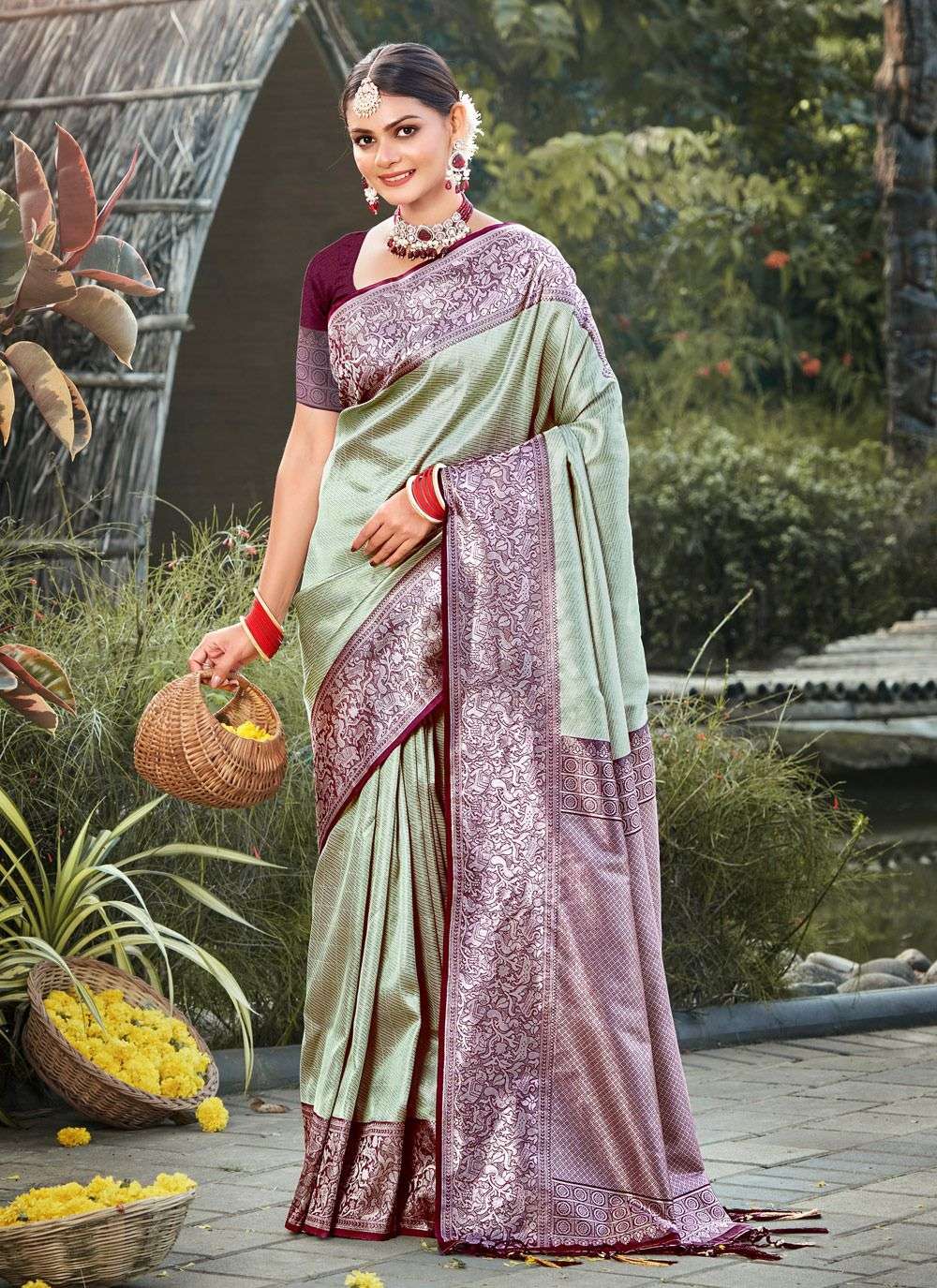 sangam prints bunawat ektara silk Kanjivaram silk beautiful look saree catalog