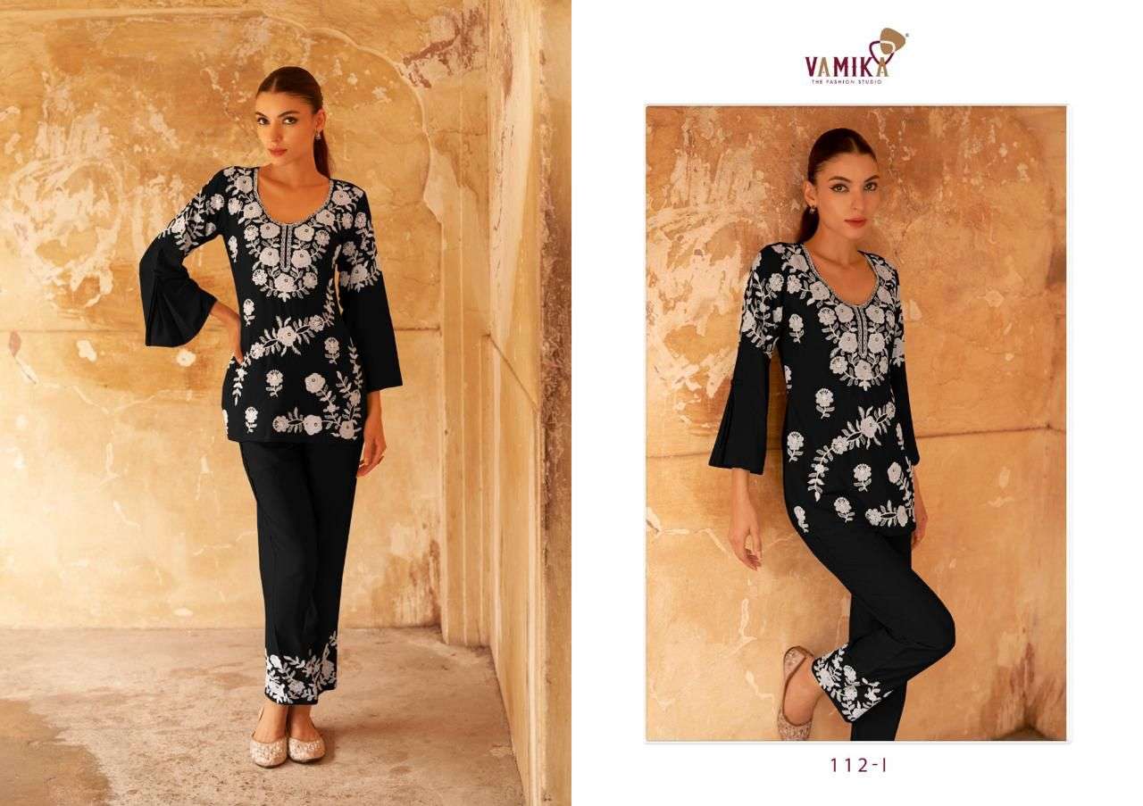 vamika veronica vol 3 gold  D NO 112f To 112j  reyon  elegant top pant code set catalog