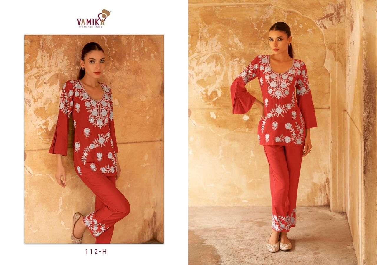 vamika veronica vol 3 gold  D NO 112f To 112j  reyon  elegant top pant code set catalog