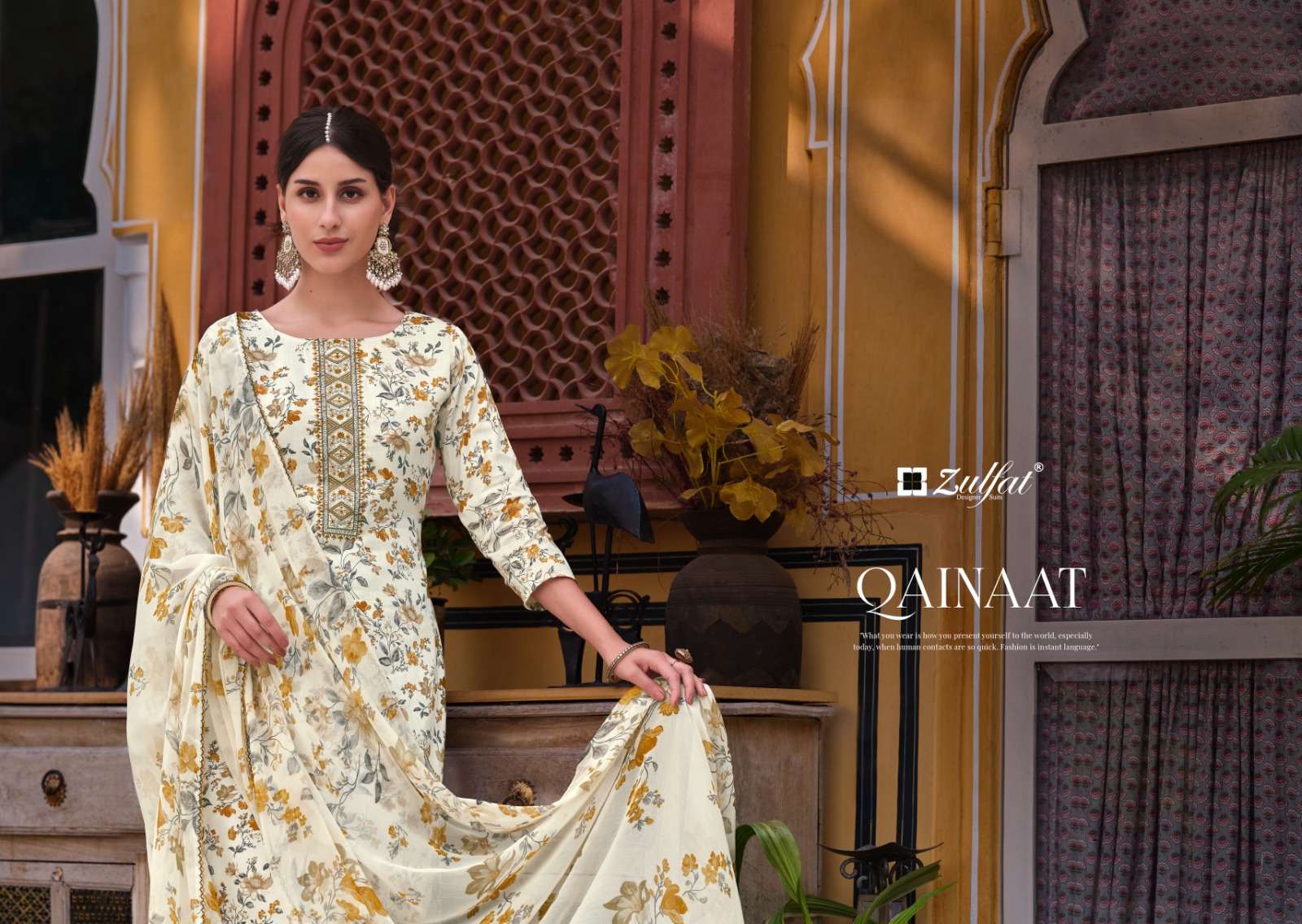 zulfat designer suits qainaat jam cotton elegant look salwqar suit catalog