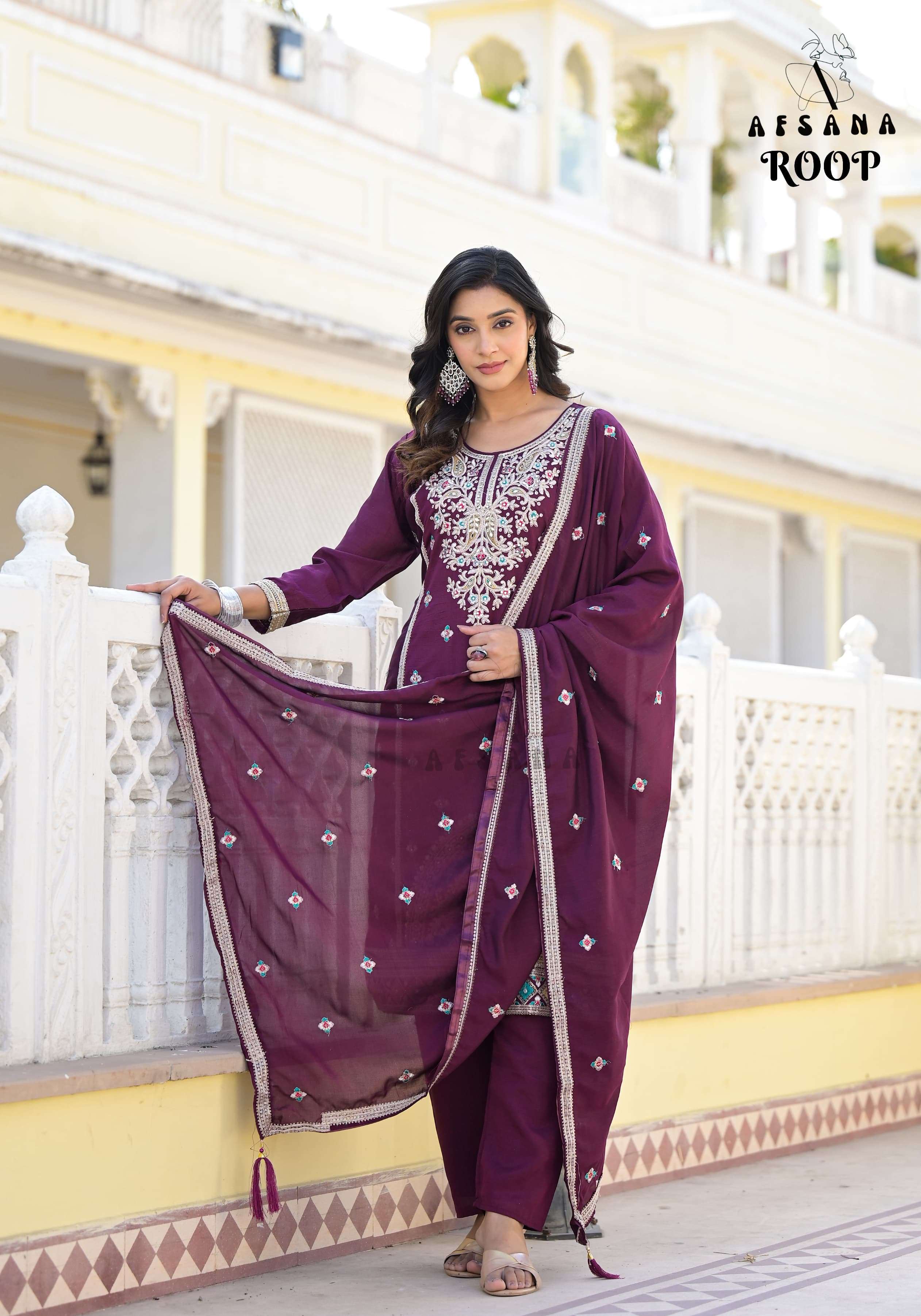 afsana roop vichitra regal embroidery look top bottom with dupatta size set