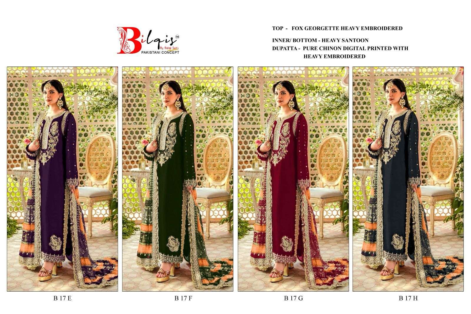 bilqistm d no b 17 e to h   fox georgette elegant salwar suit catlog