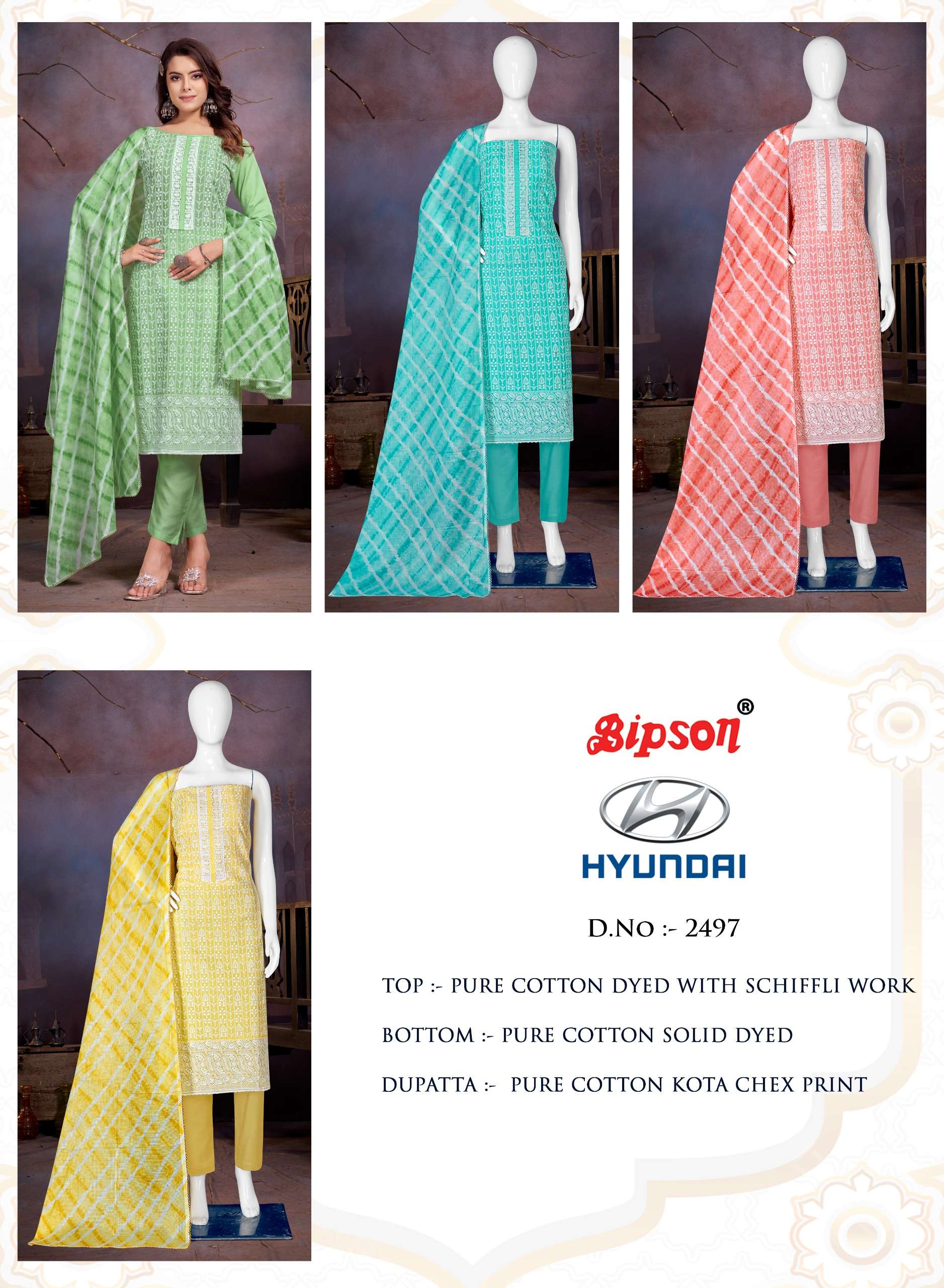 bipson hyundai 2497 cotton regal look salwar suit catalog