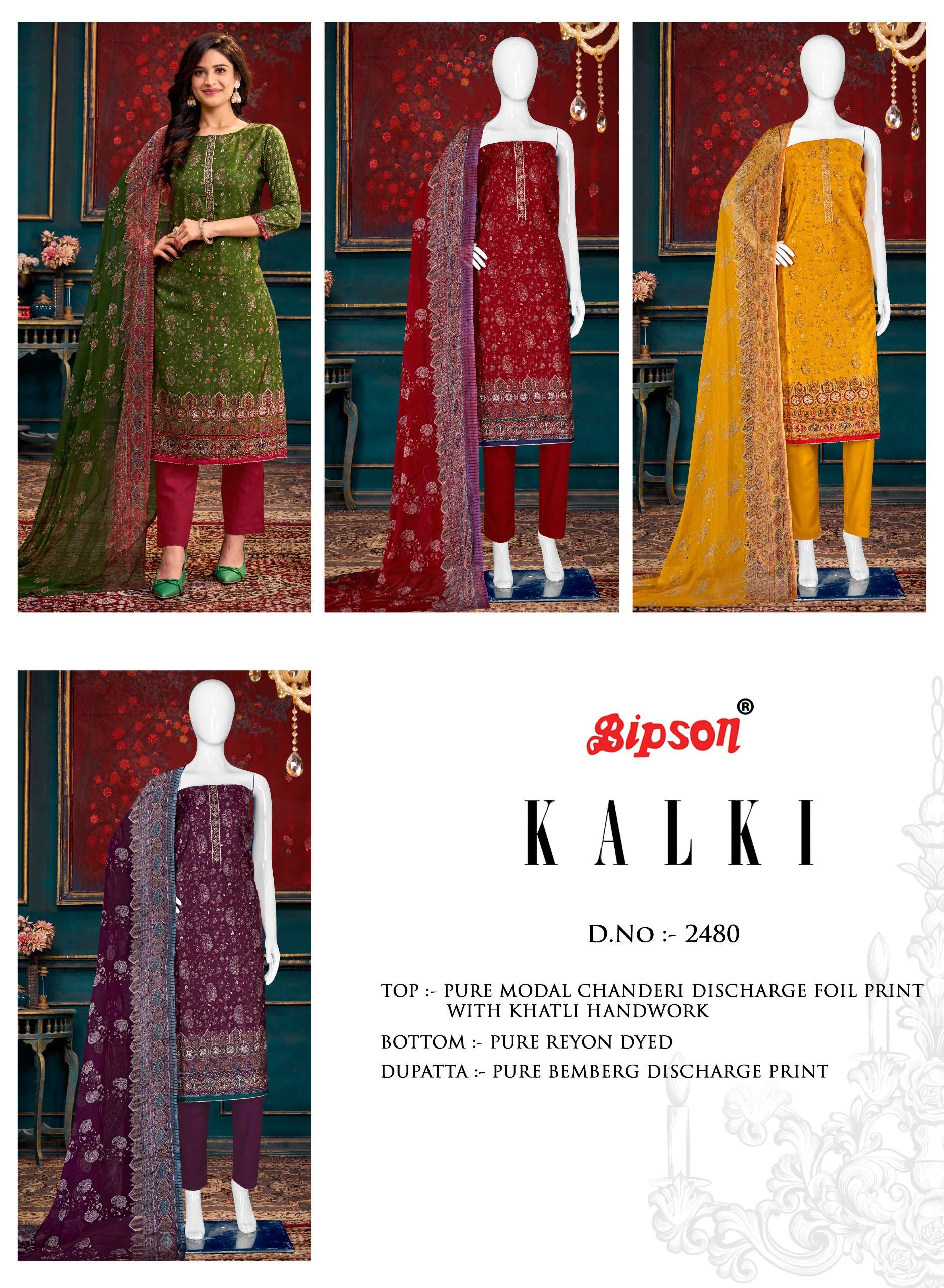 Bipson kalki 2480 Pure modal Chanderi elegant salwar suit catalog