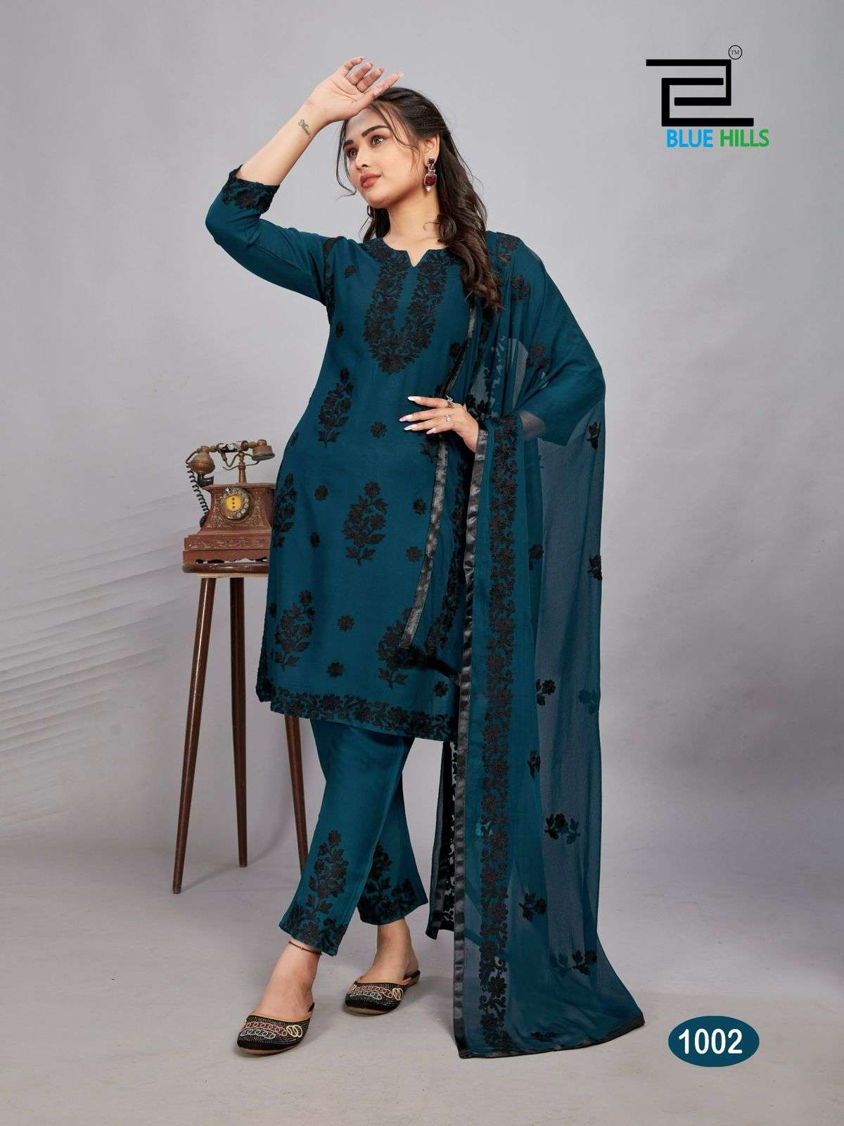 blu hills black bunny  rayon catchy look top pant with dupatta catalog