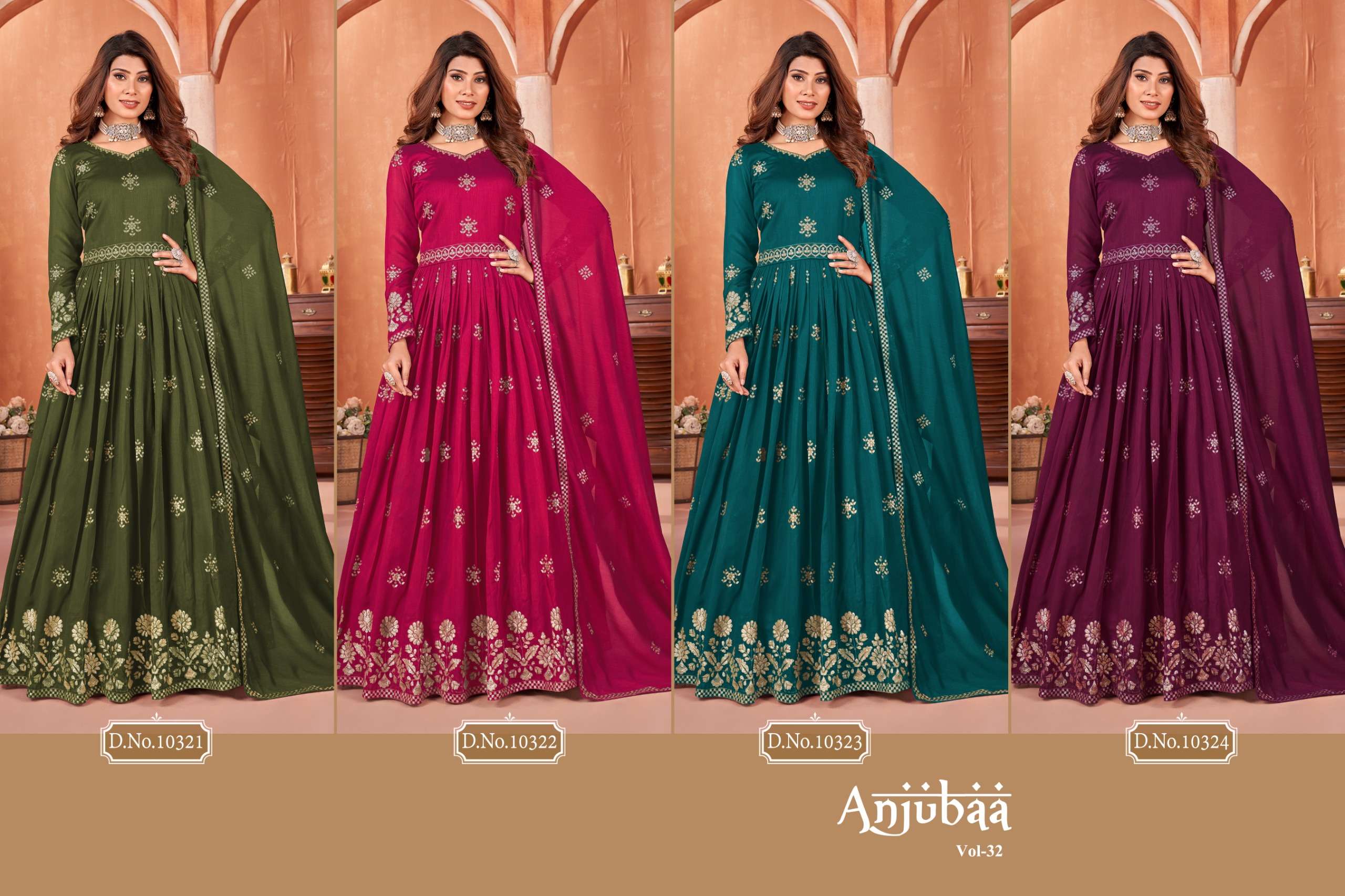 dani anjubaa vol 32 art silk regal look salwar suit catalog